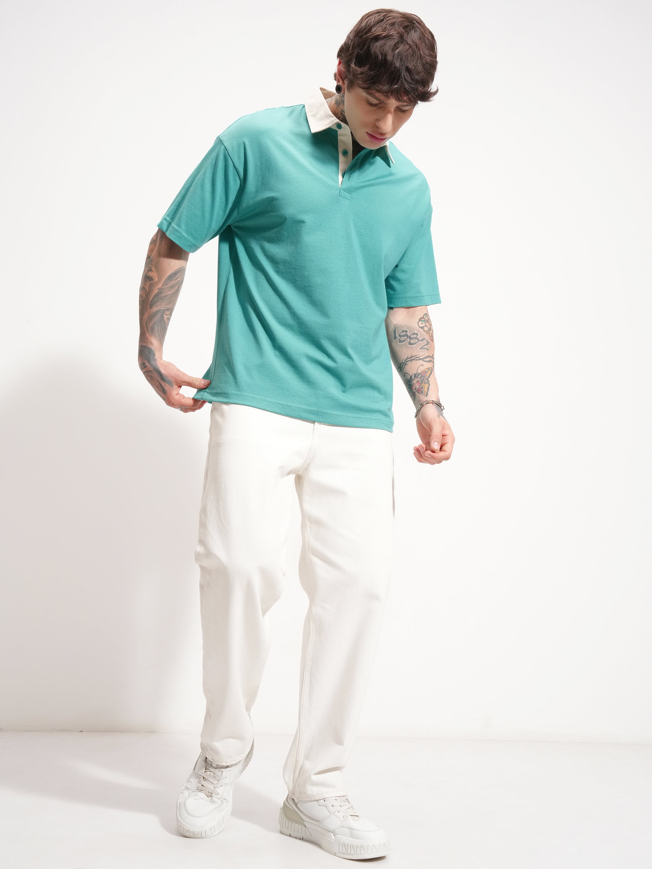 Highlander Men Green Solid Polo Collar T-Shirt - Green - Image 2