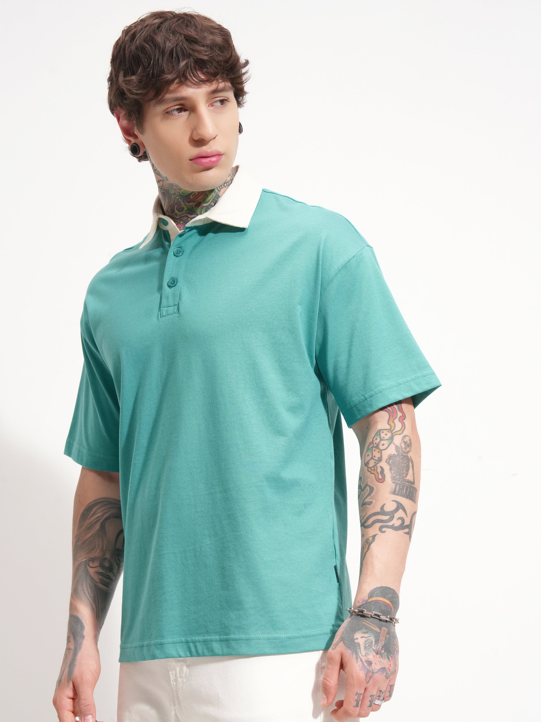 Highlander Men Green Solid Polo Collar T-Shirt - Green - Image 4