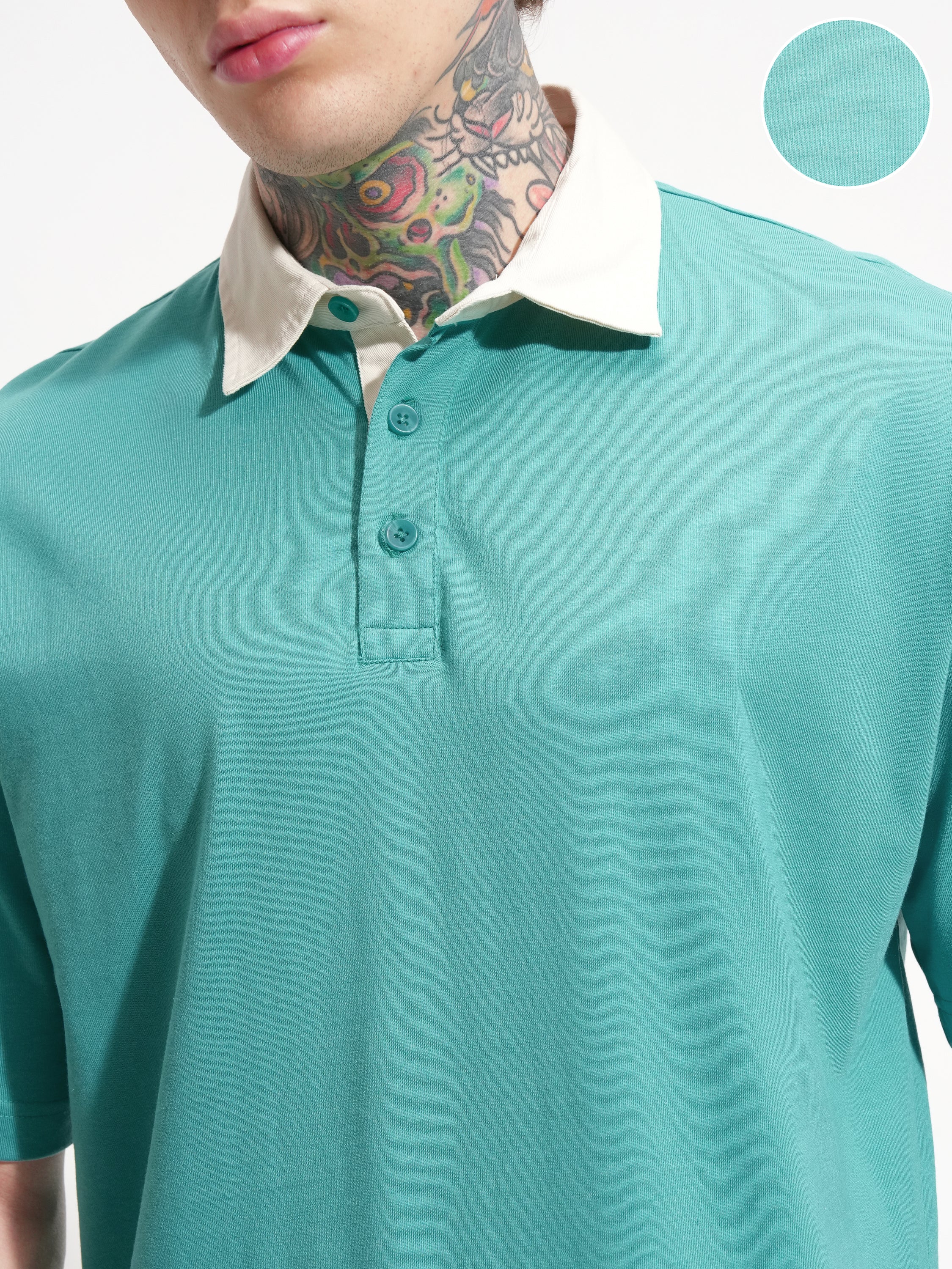 Highlander Men Green Solid Polo Collar T-Shirt - Green - Image 5