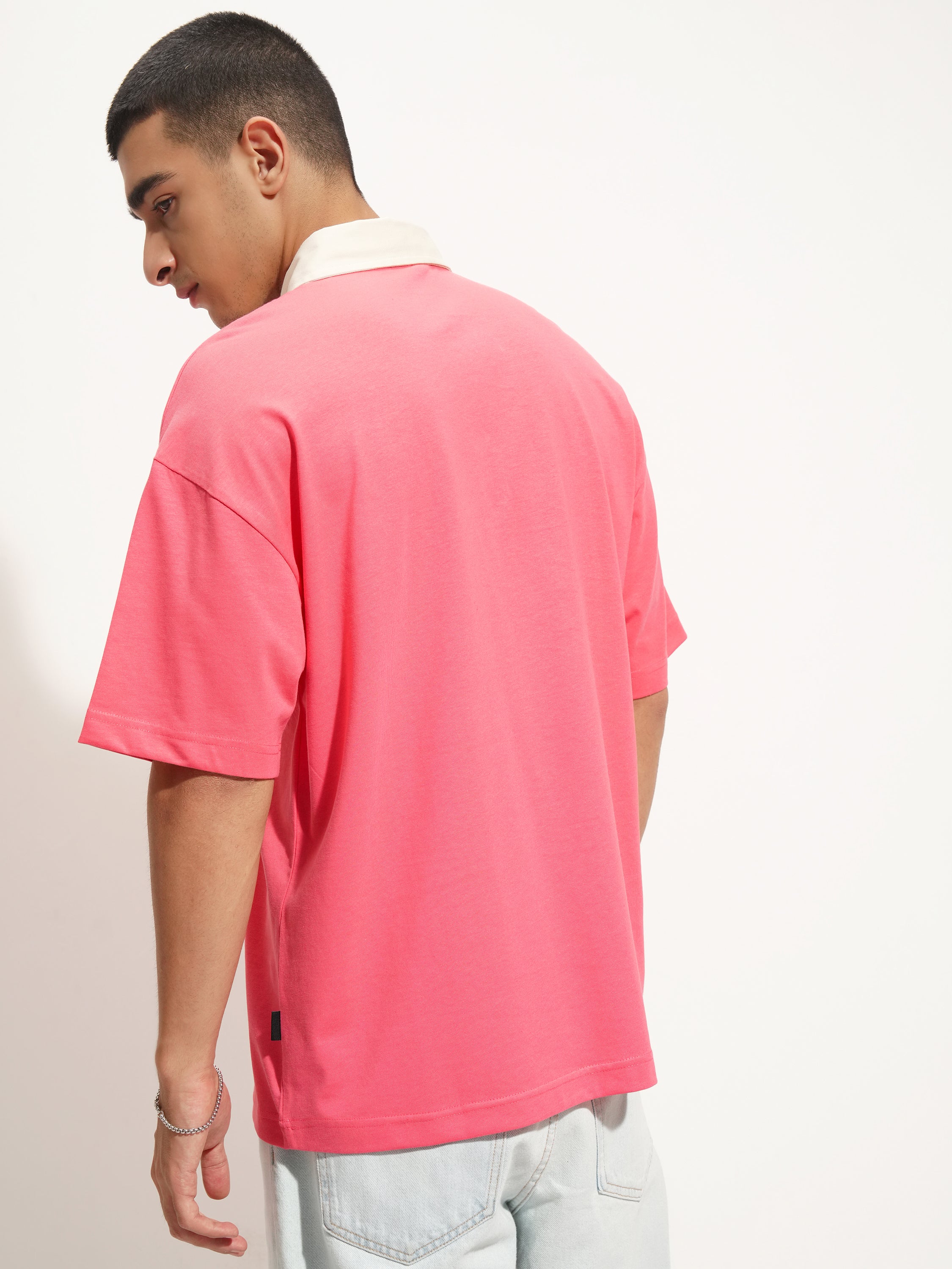 Highlander Men Rose Solid Polo Collar T-Shirt - Rose - Image 3
