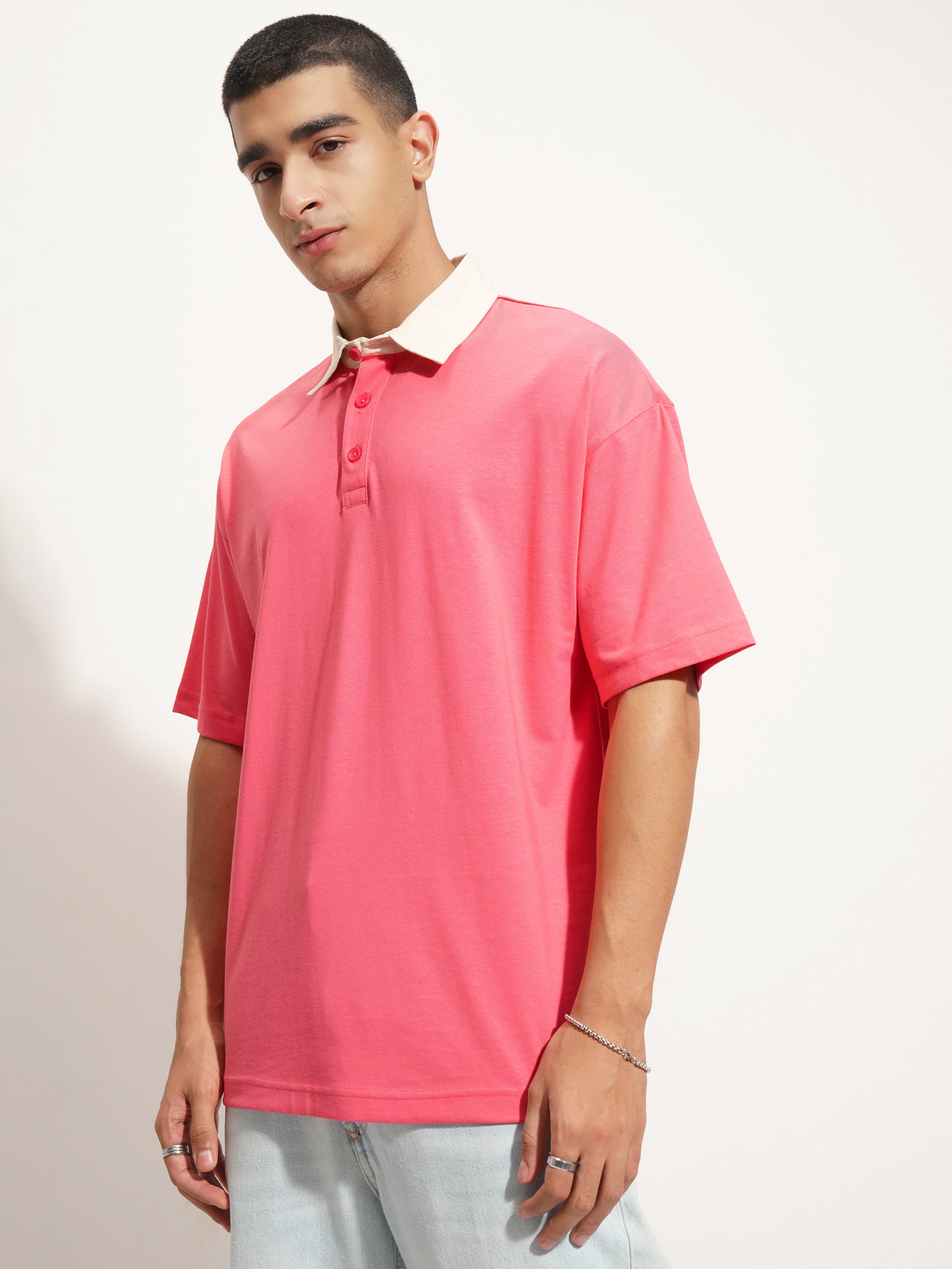 Highlander Men Rose Solid Polo Collar T-Shirt - Rose - Image 4