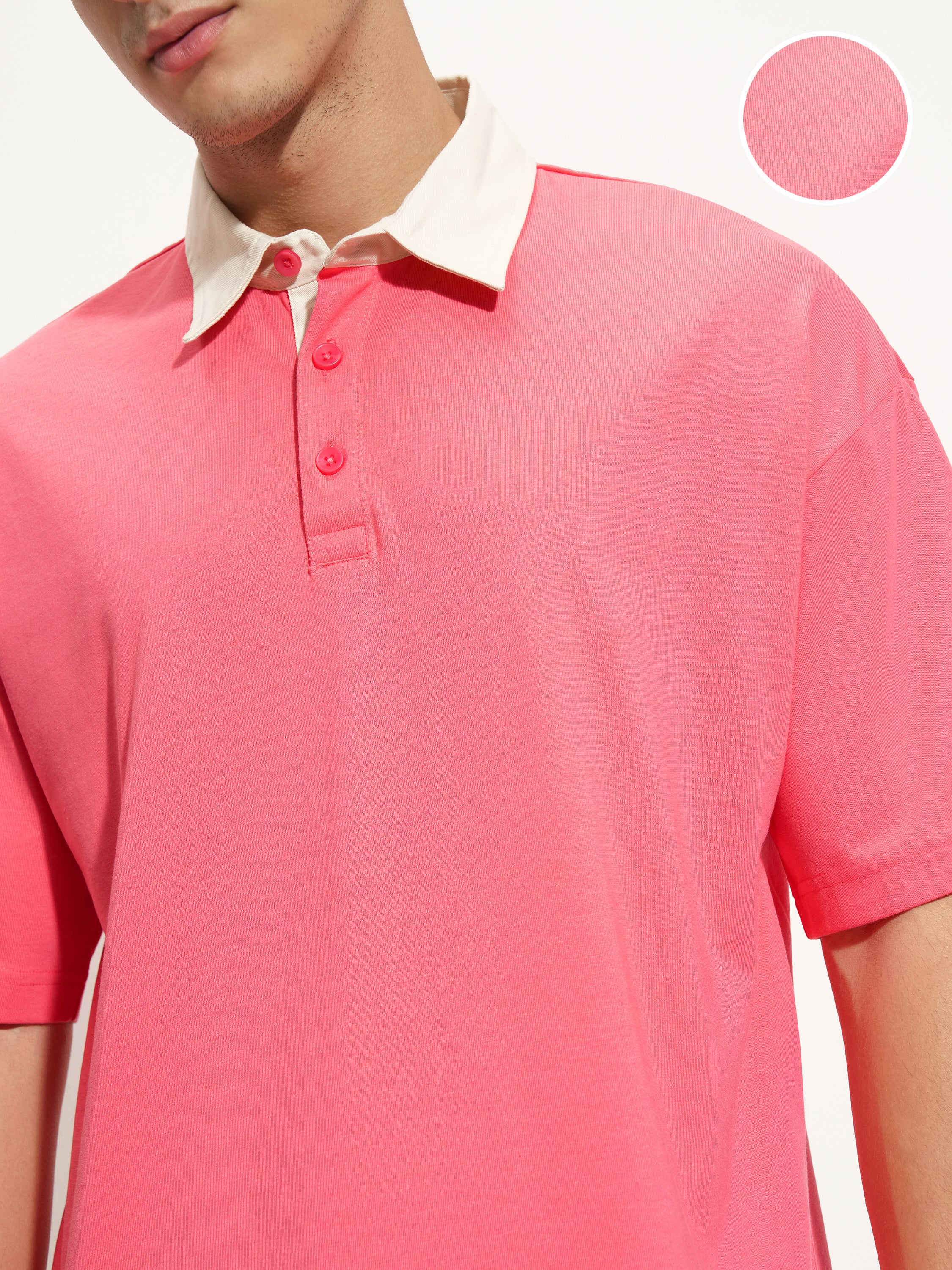 Highlander Men Rose Solid Polo Collar T-Shirt - Rose - Image 5