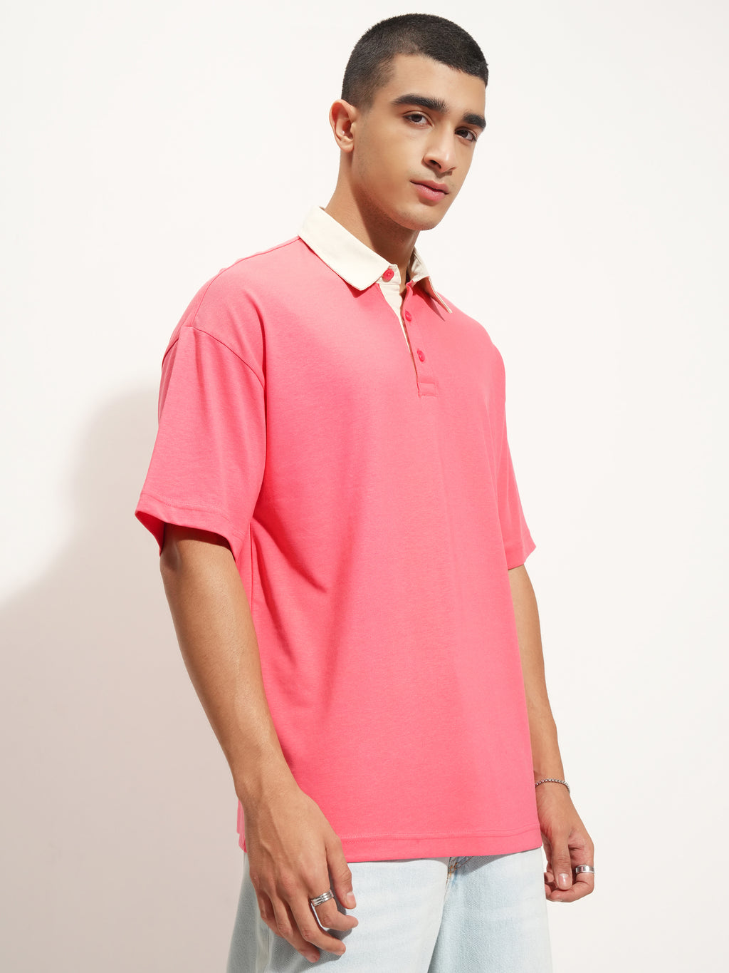 Highlander Men Rose Solid Polo Collar T-Shirt - Rose - Image 6
