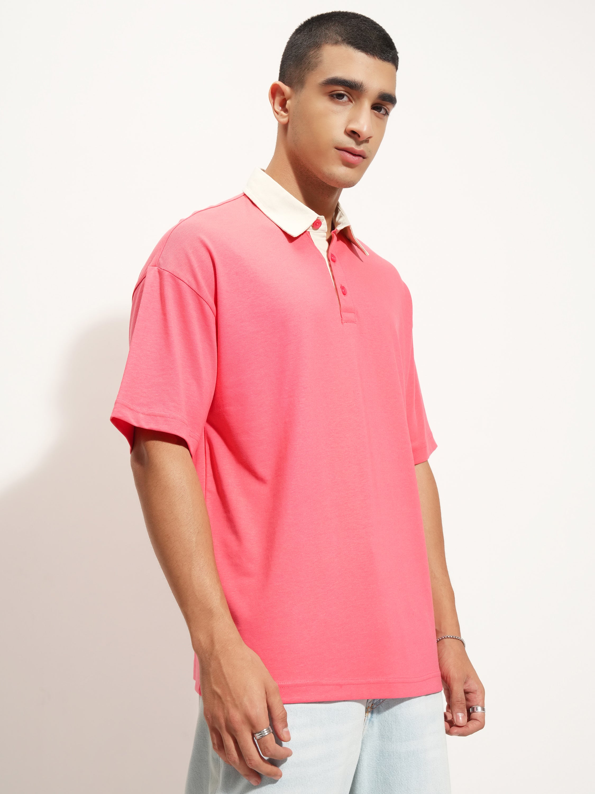 Highlander Men Rose Solid Polo Collar T-Shirt - Rose - Image 6