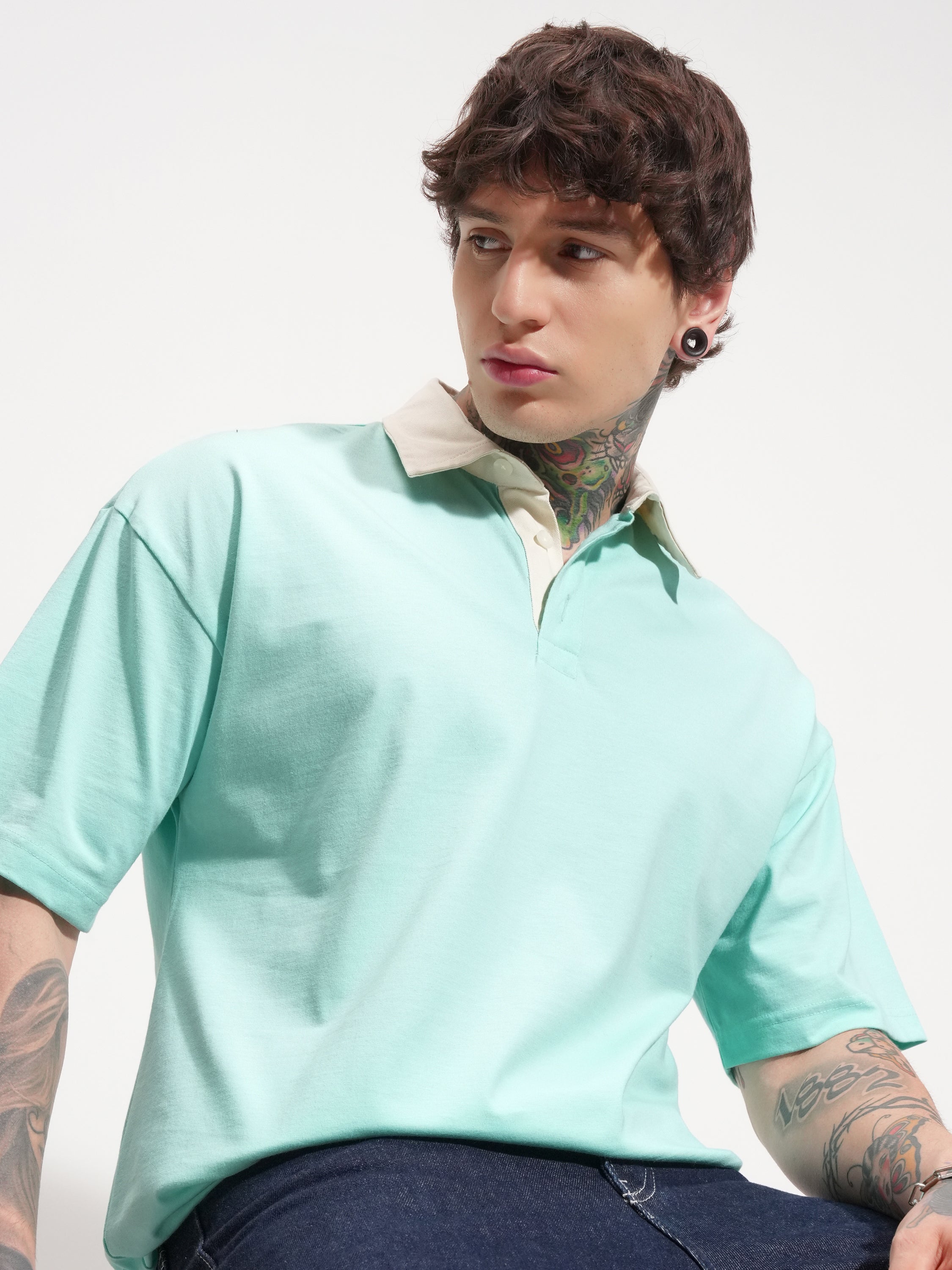 Highlander Men Blue Solid Polo Collar T-Shirt - Blue - Image 1