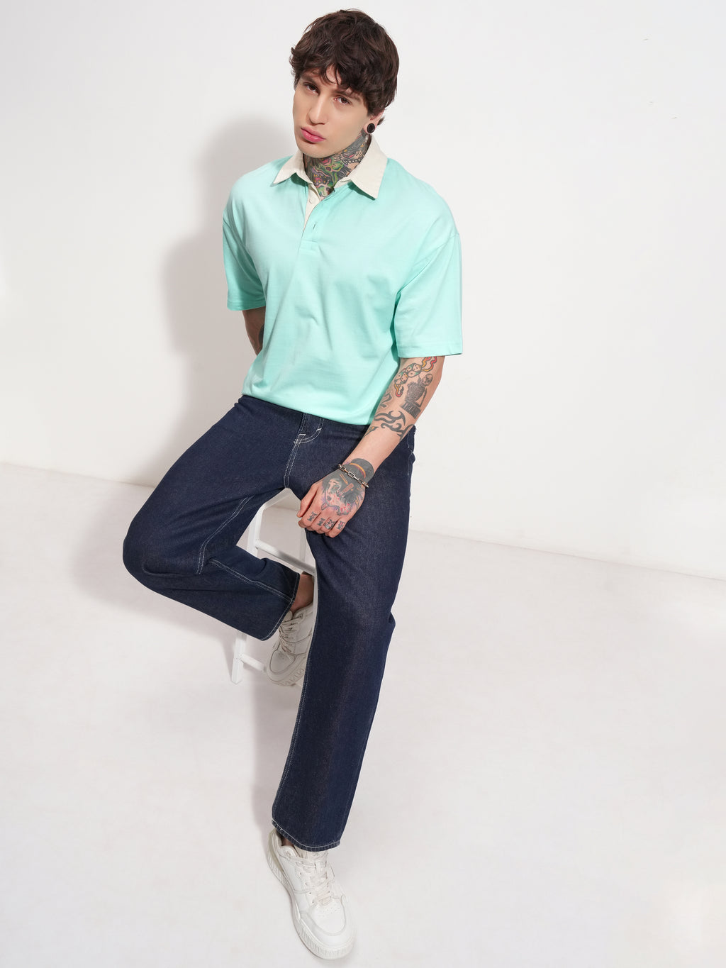 Highlander Men Blue Solid Polo Collar T-Shirt - Blue - Image 2
