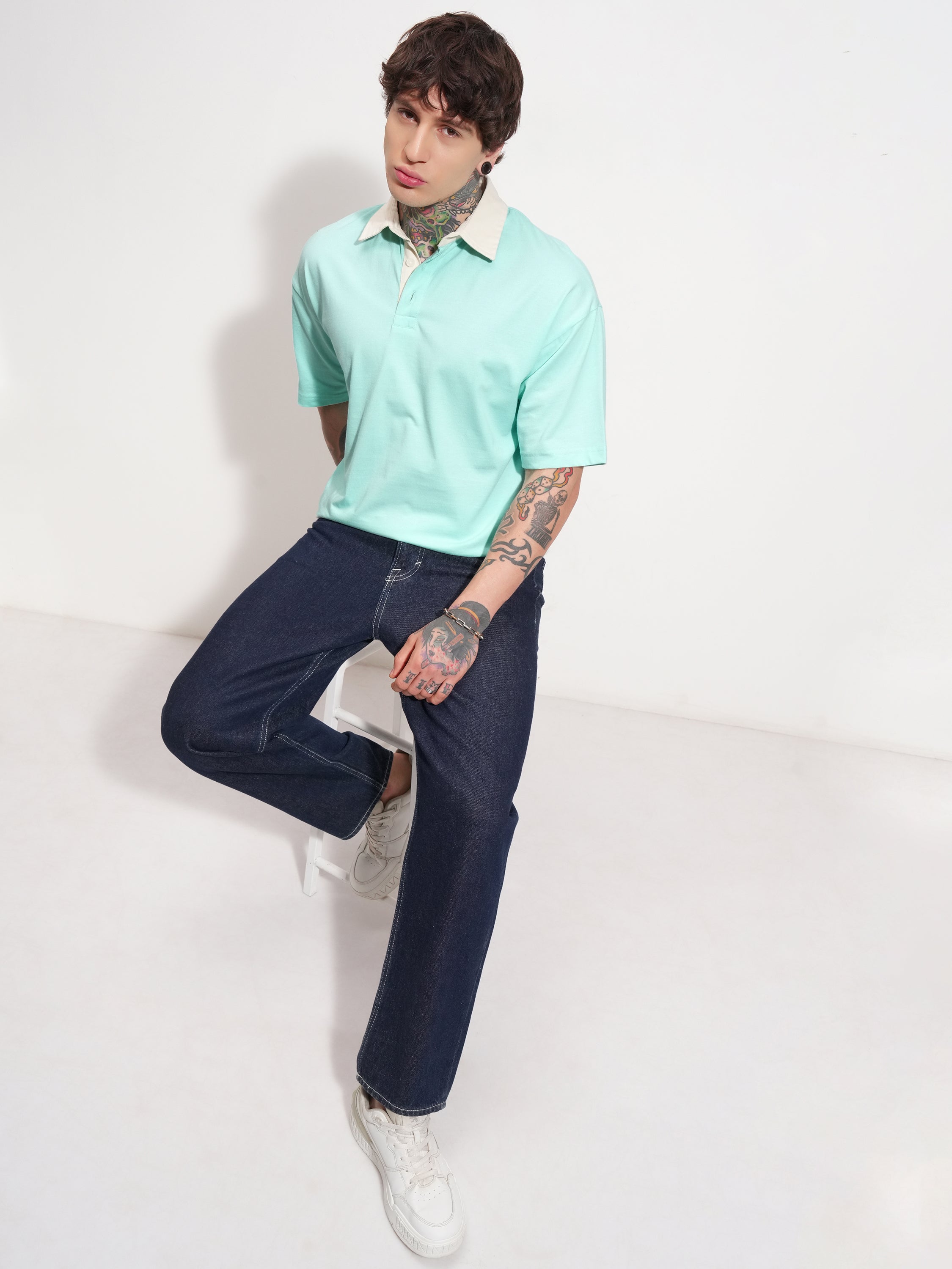 Highlander Men Blue Solid Polo Collar T-Shirt - Blue - Image 2