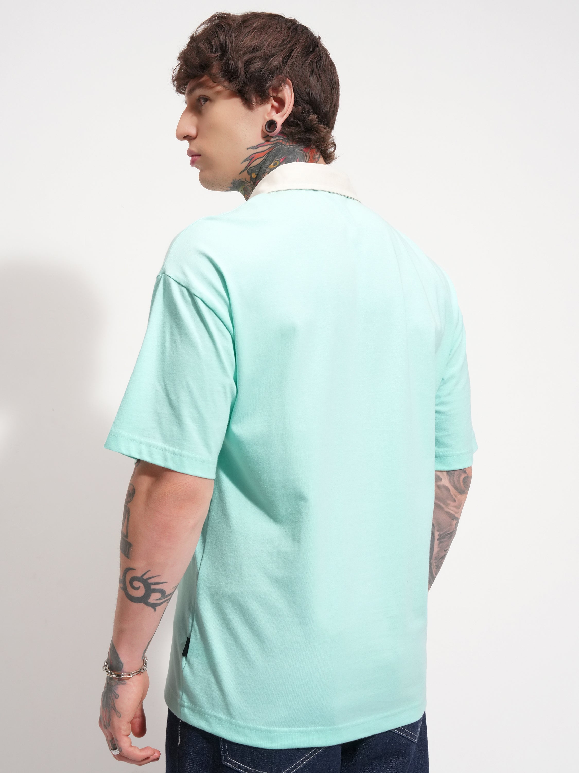 Highlander Men Blue Solid Polo Collar T-Shirt - Blue - Image 3
