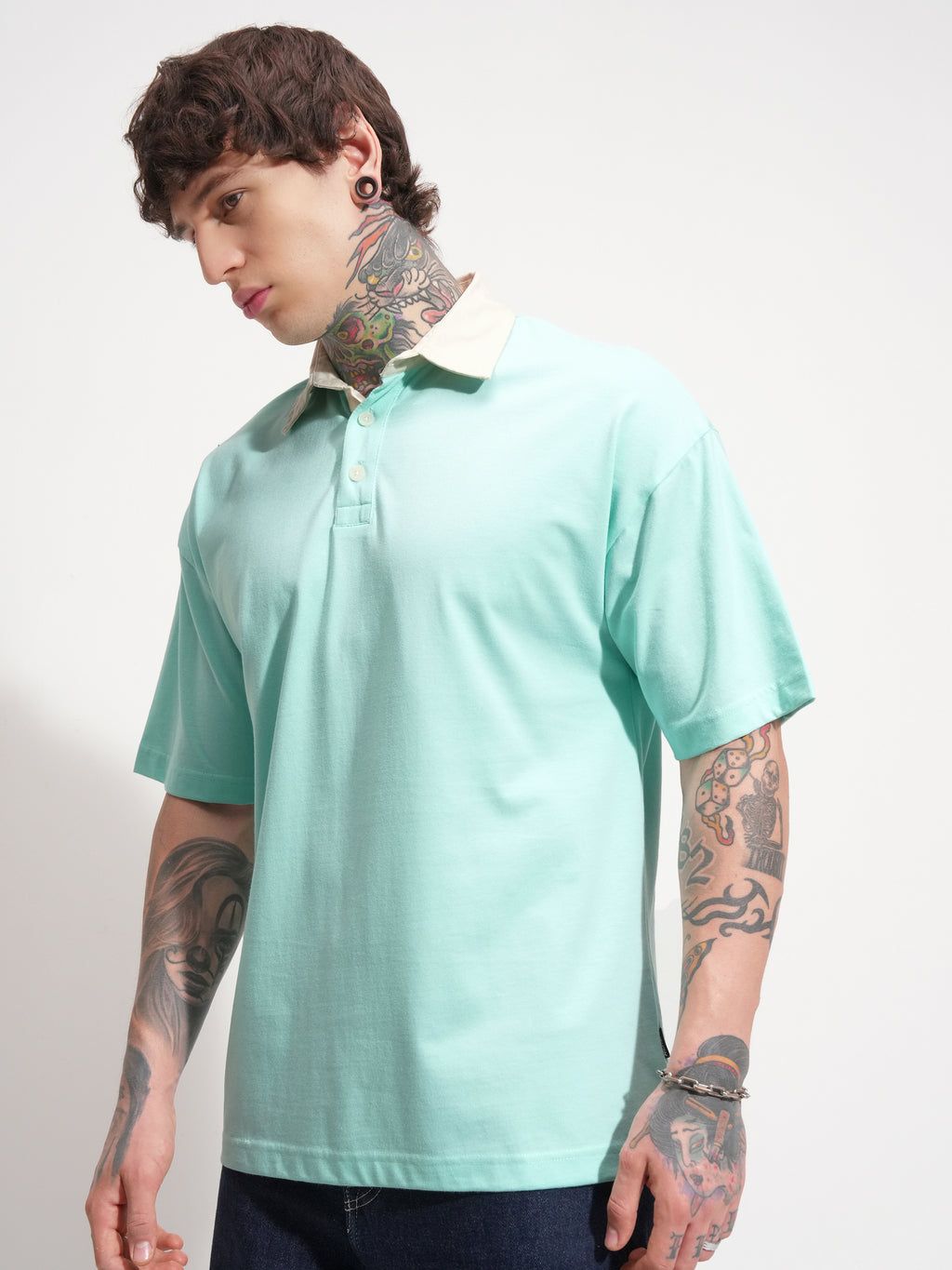 Highlander Men Blue Solid Polo Collar T-Shirt - Blue - Image 4