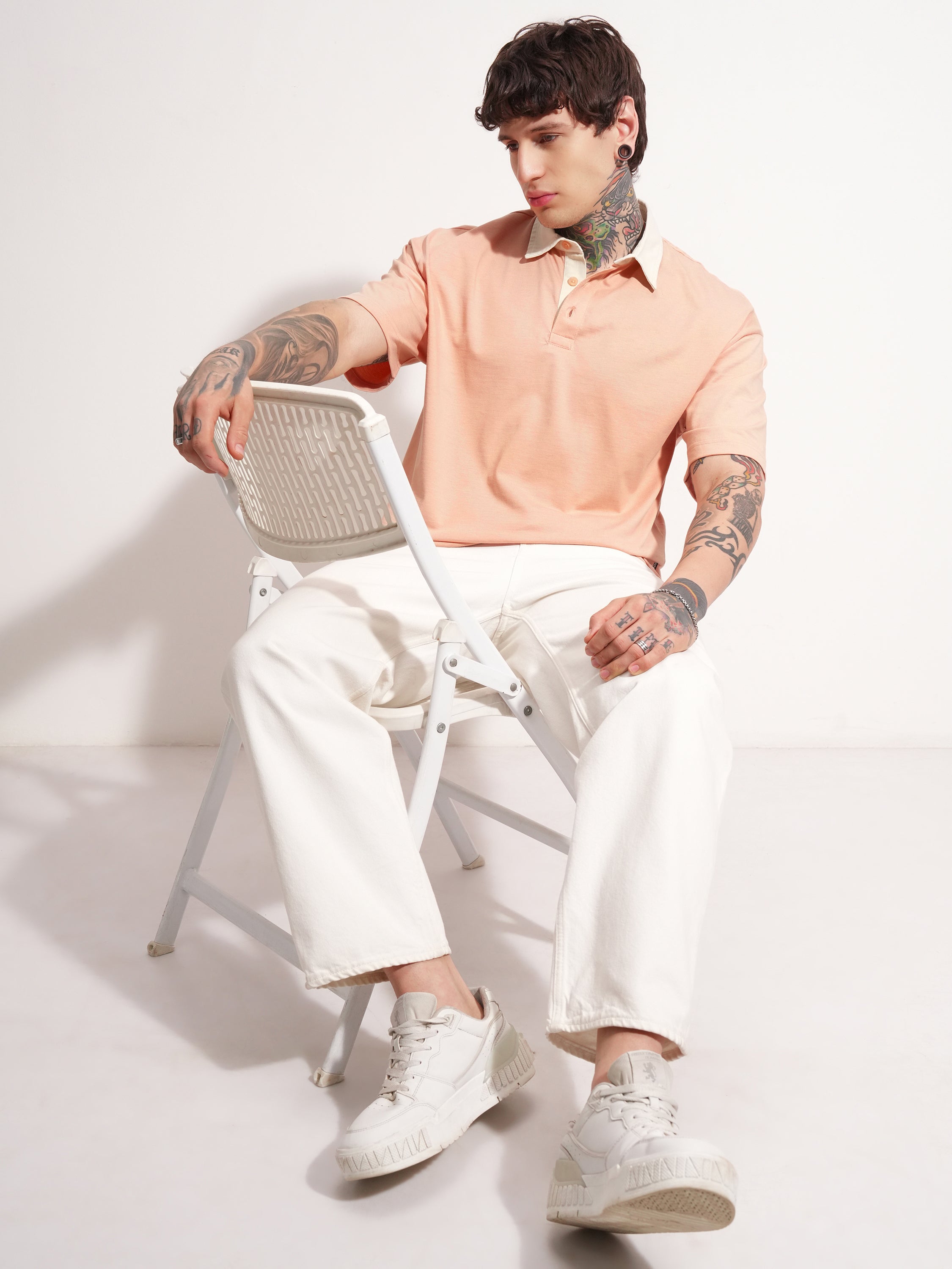 Highlander Men Peach Solid Polo Collar T-Shirt - Peach - Image 2