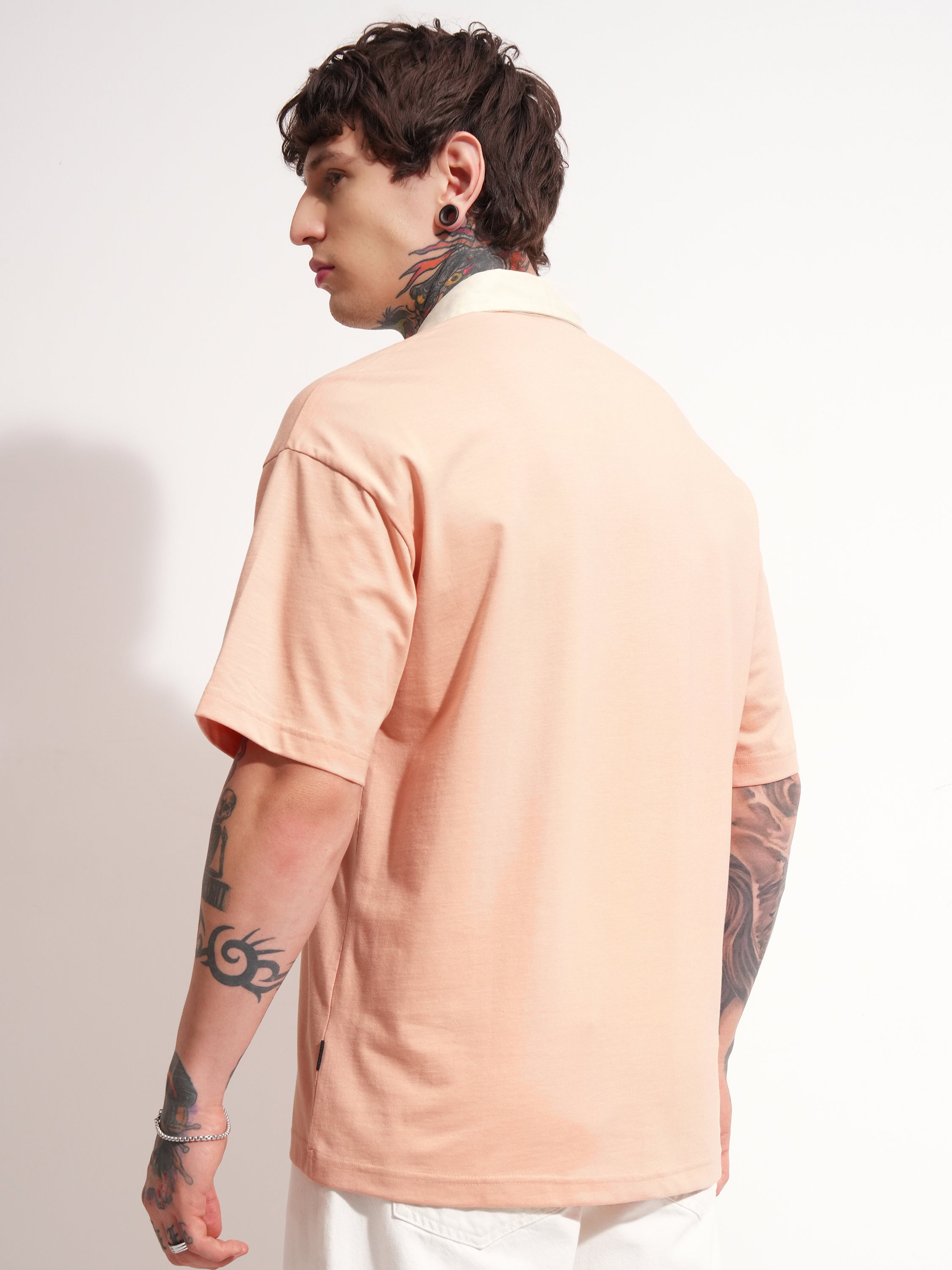 Highlander Men Peach Solid Polo Collar T-Shirt - Peach - Image 3