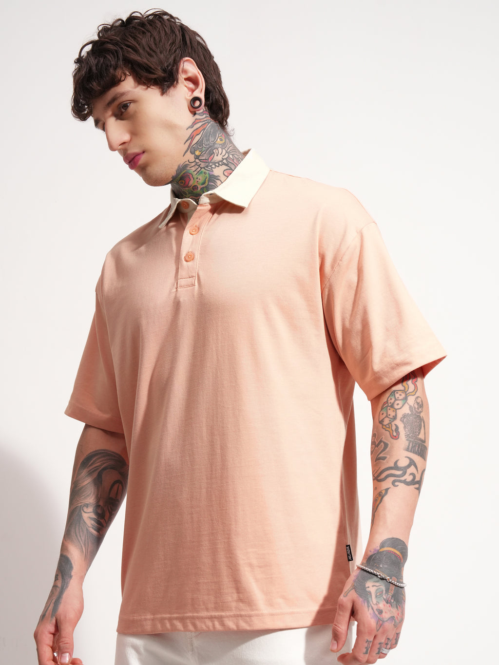 Highlander Men Peach Solid Polo Collar T-Shirt - Peach - Image 4