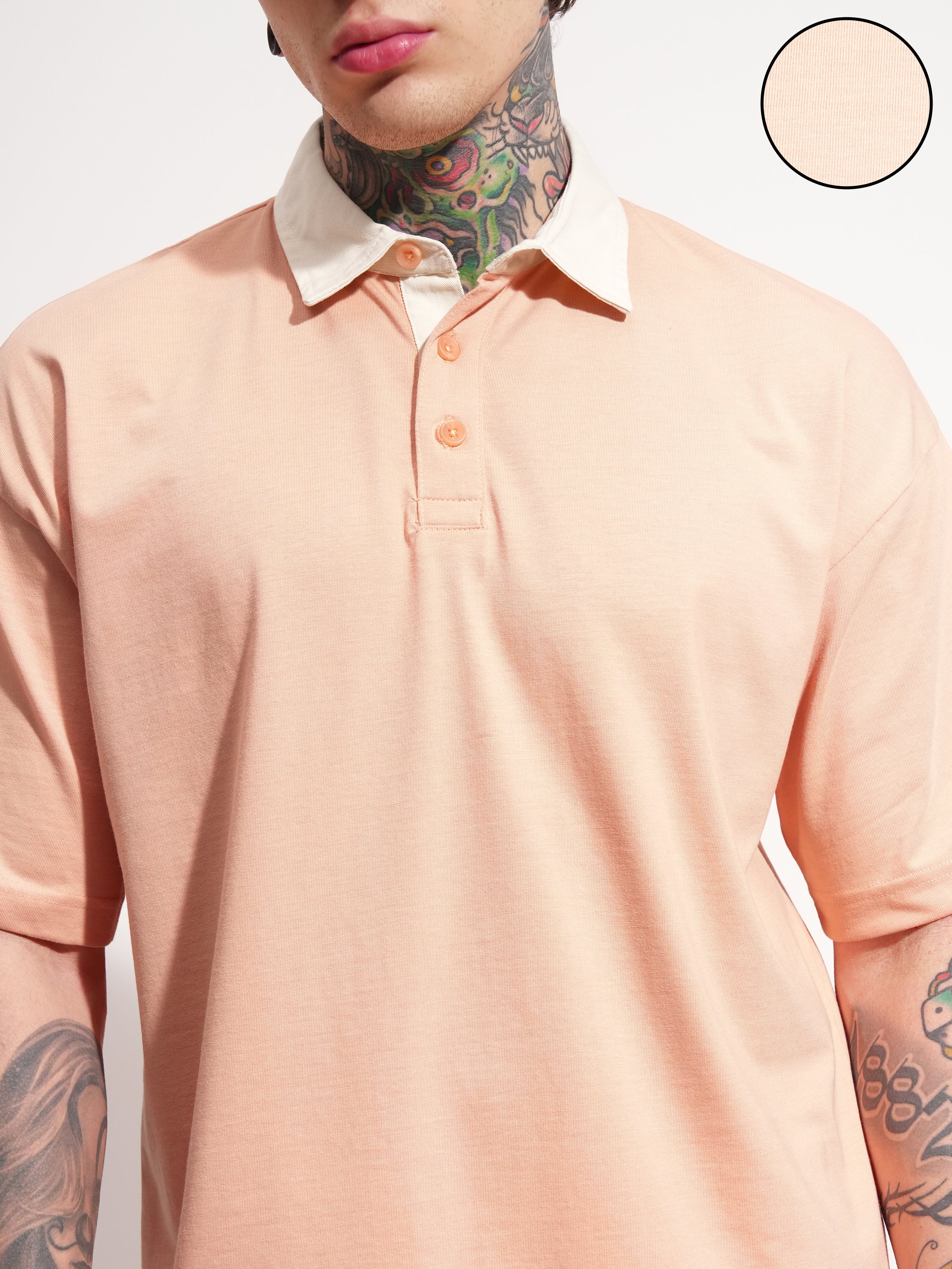 Highlander Men Peach Solid Polo Collar T-Shirt - Peach - Image 5