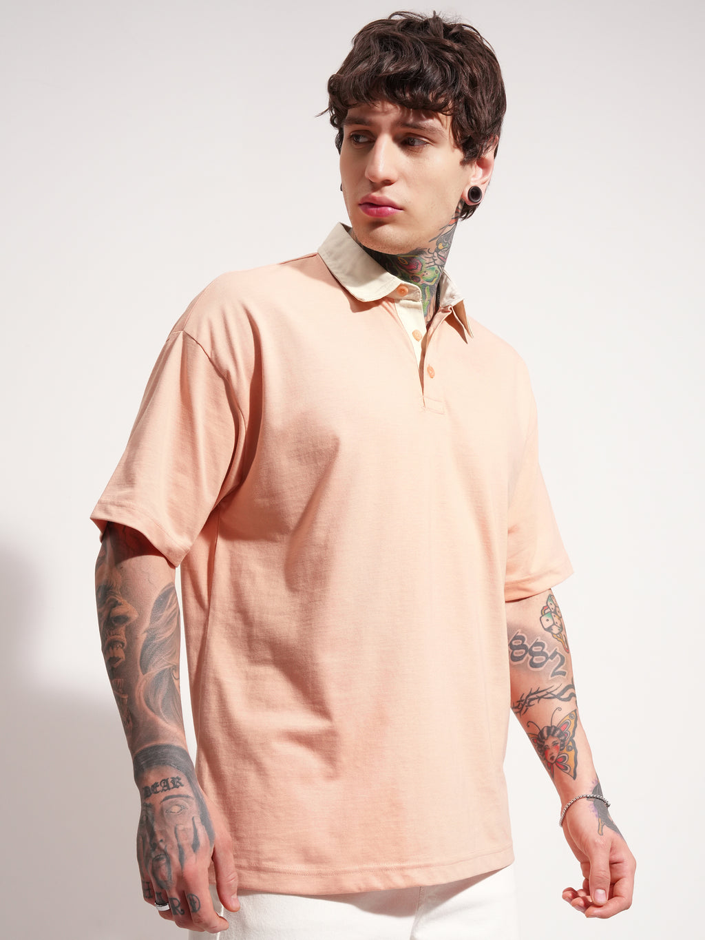 Highlander Men Peach Solid Polo Collar T-Shirt - Peach - Image 6