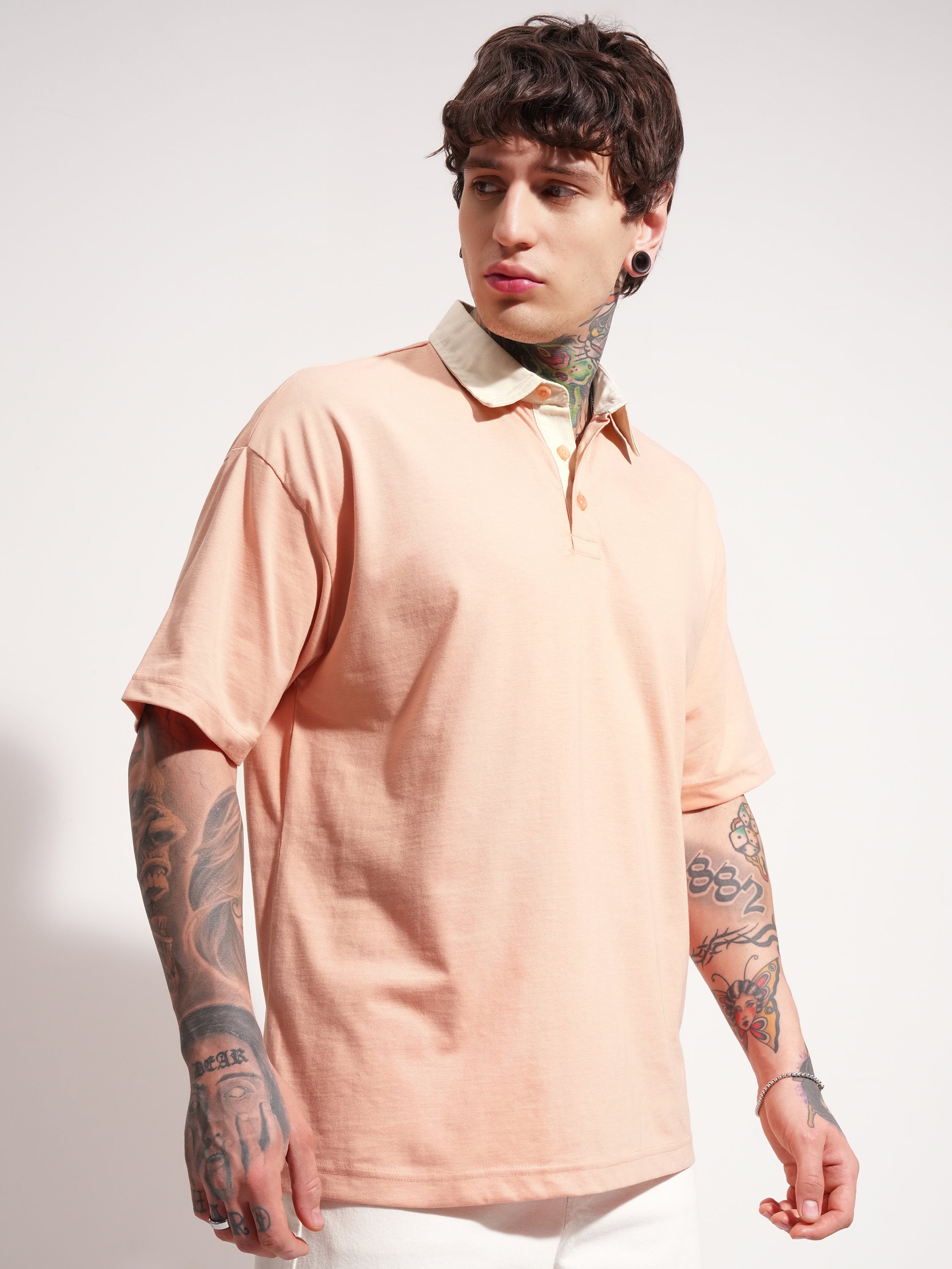 Highlander Men Peach Solid Polo Collar T-Shirt - Peach - Image 6