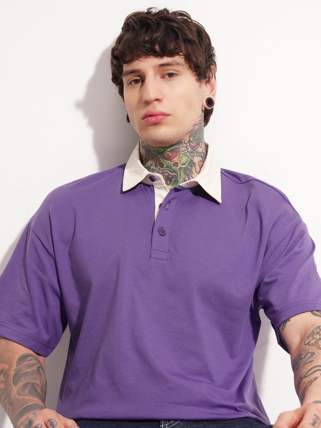 Highlander Men Purple Solid Polo Collar T-Shirt - Purple - Image 1