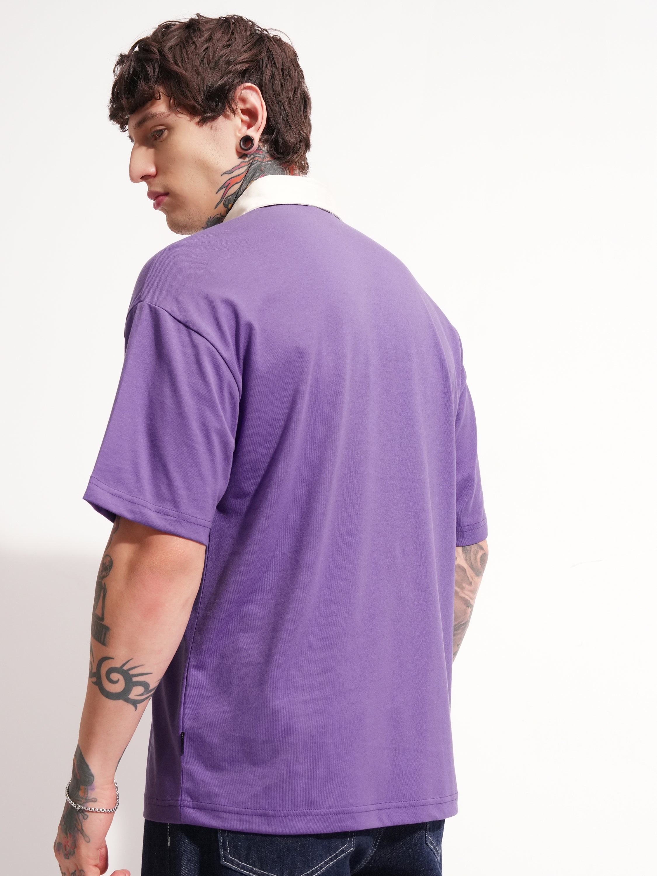 Highlander Men Purple Solid Polo Collar T-Shirt - Purple - Image 3