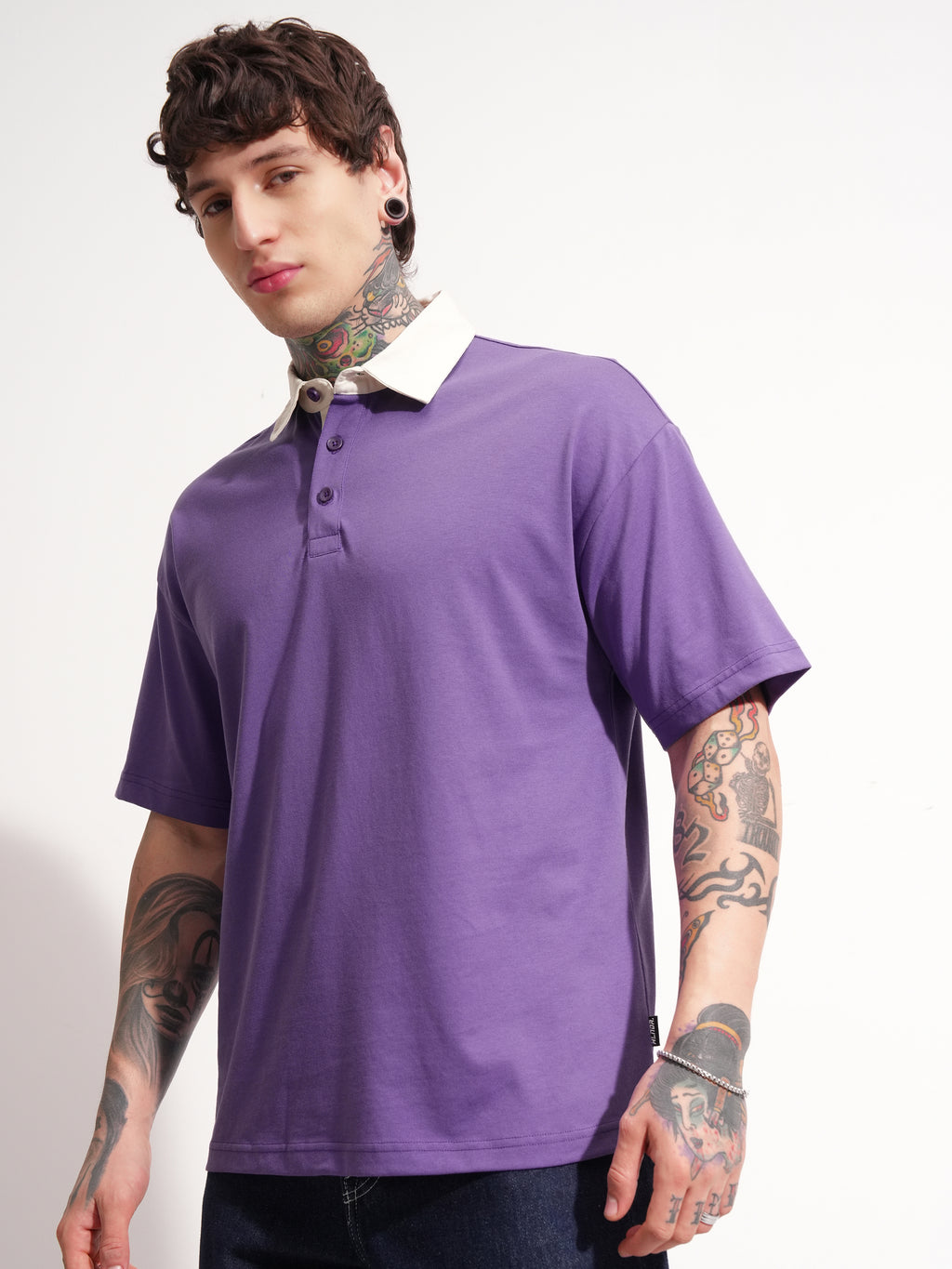 Highlander Men Purple Solid Polo Collar T-Shirt - Purple - Image 4