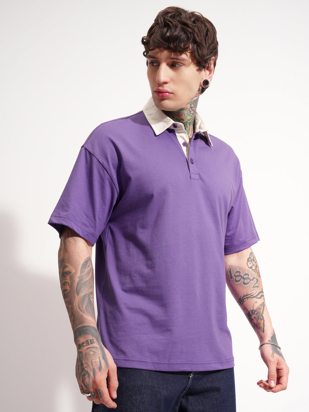 Highlander Men Purple Solid Polo Collar T-Shirt - Purple - Image 6