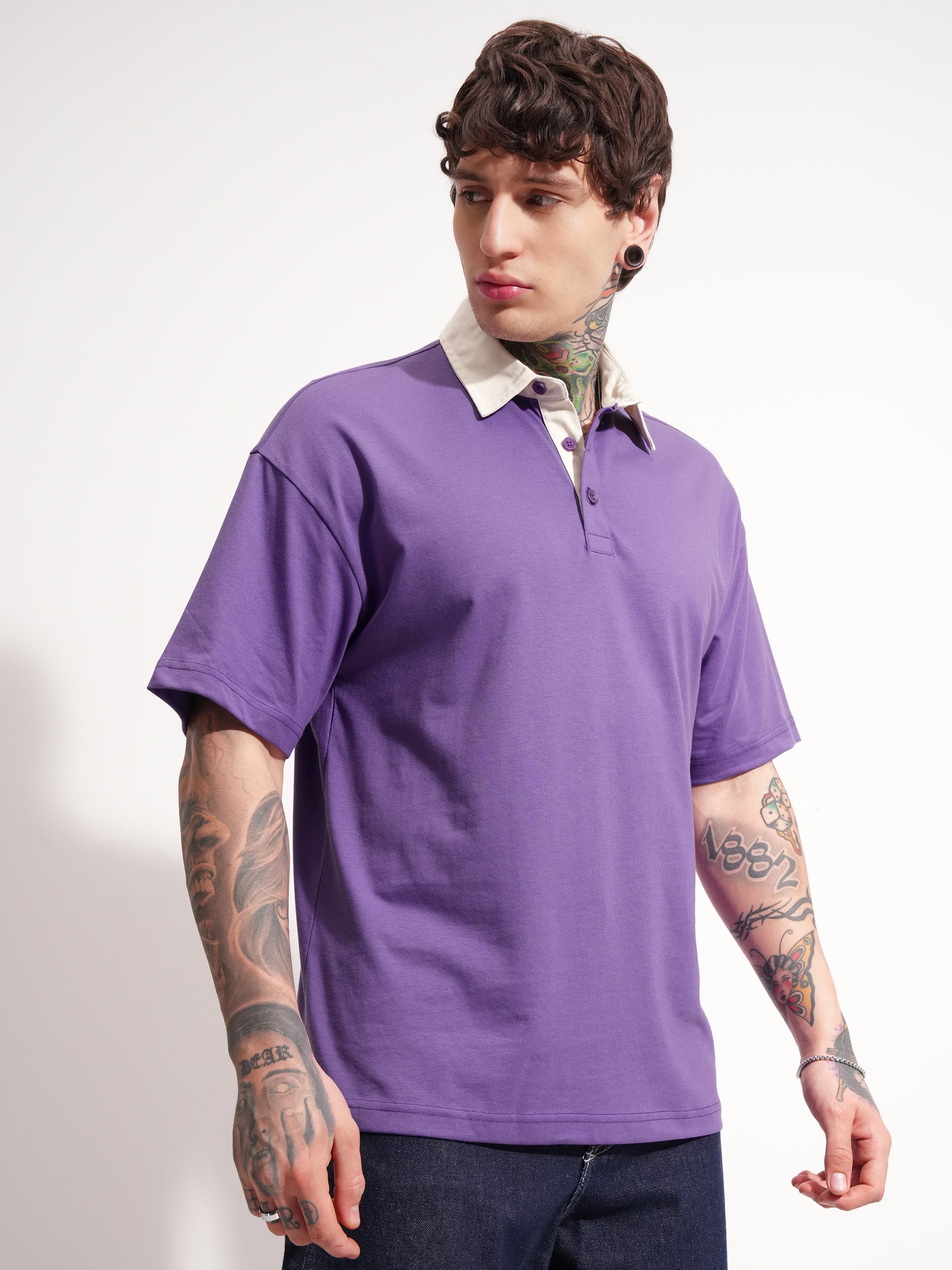Highlander Men Purple Solid Polo Collar T-Shirt - Purple - Image 6