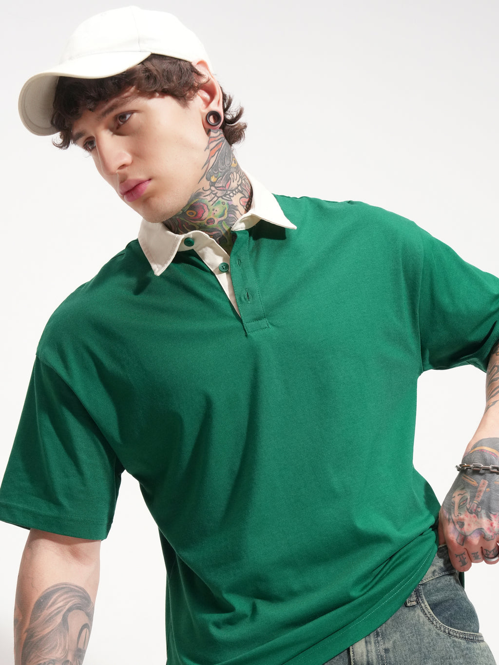 Highlander Men Green Solid Polo Collar T-Shirt - Green - Image 1
