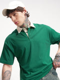 Highlander Men Green Solid Polo Collar T-Shirt - Green - Image 1