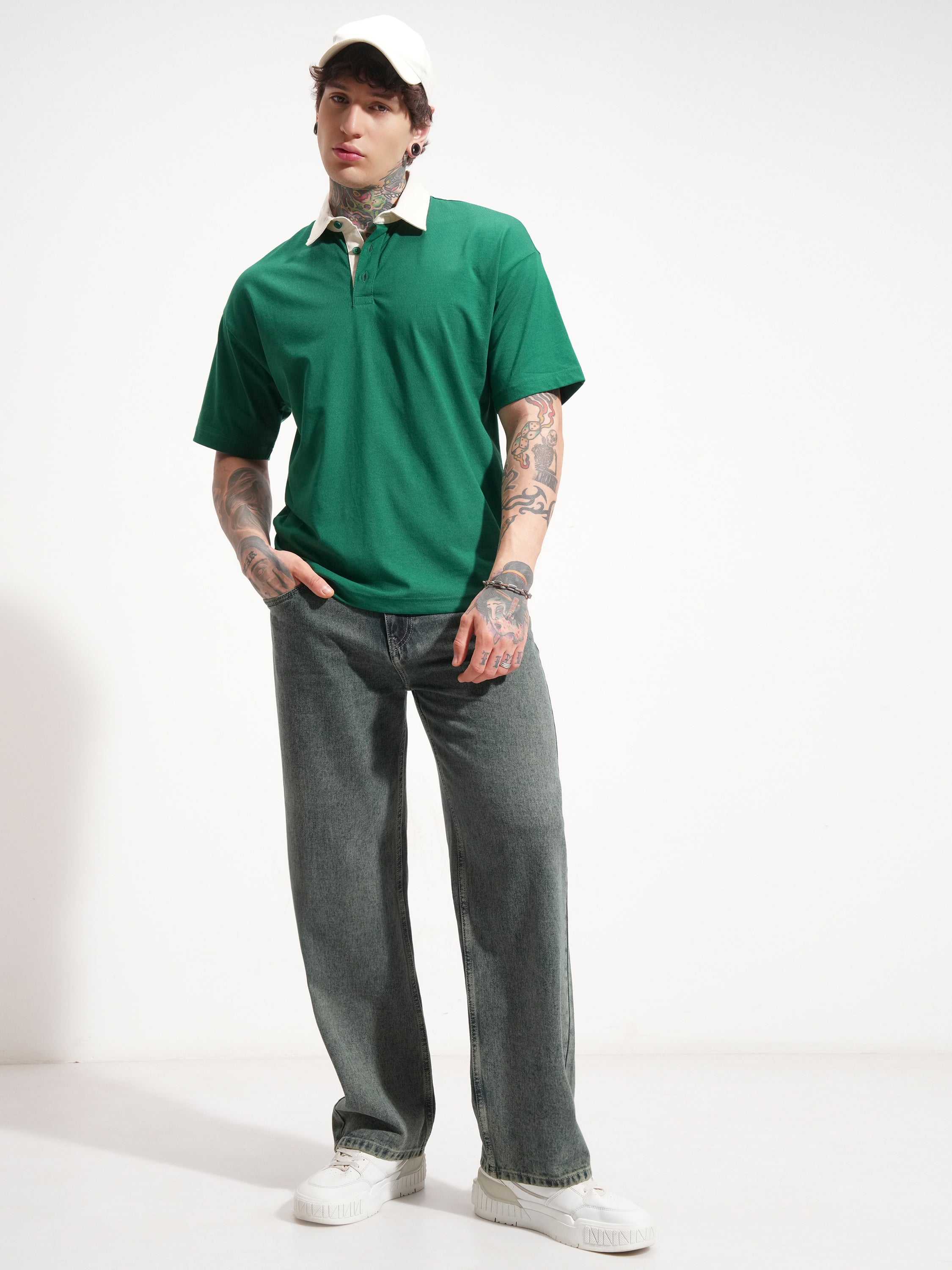 Highlander Men Green Solid Polo Collar T-Shirt - Green - Image 2