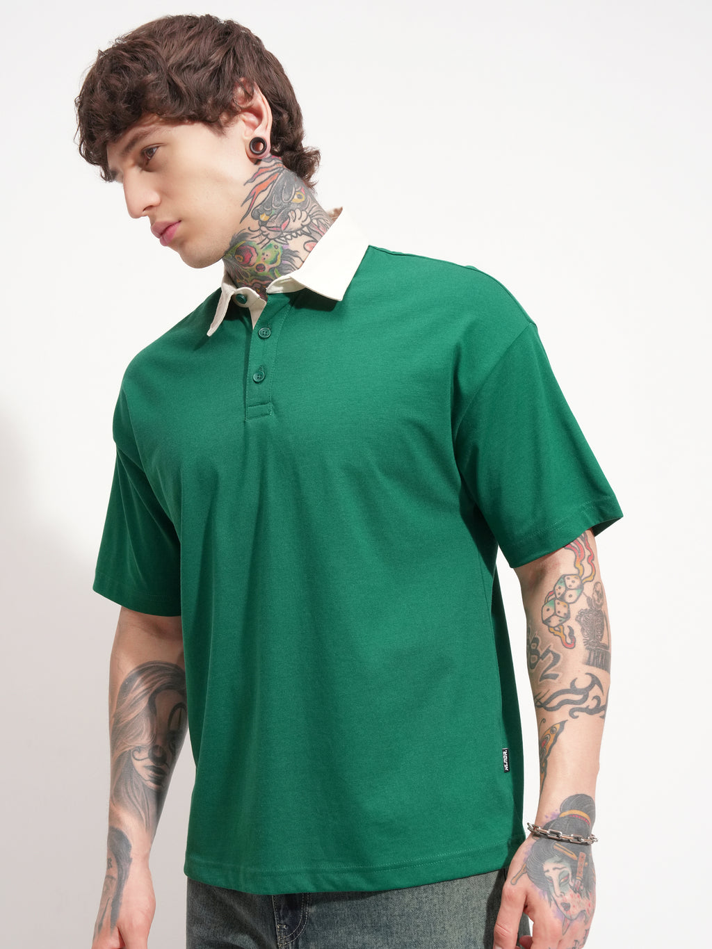 Highlander Men Green Solid Polo Collar T-Shirt - Green - Image 4