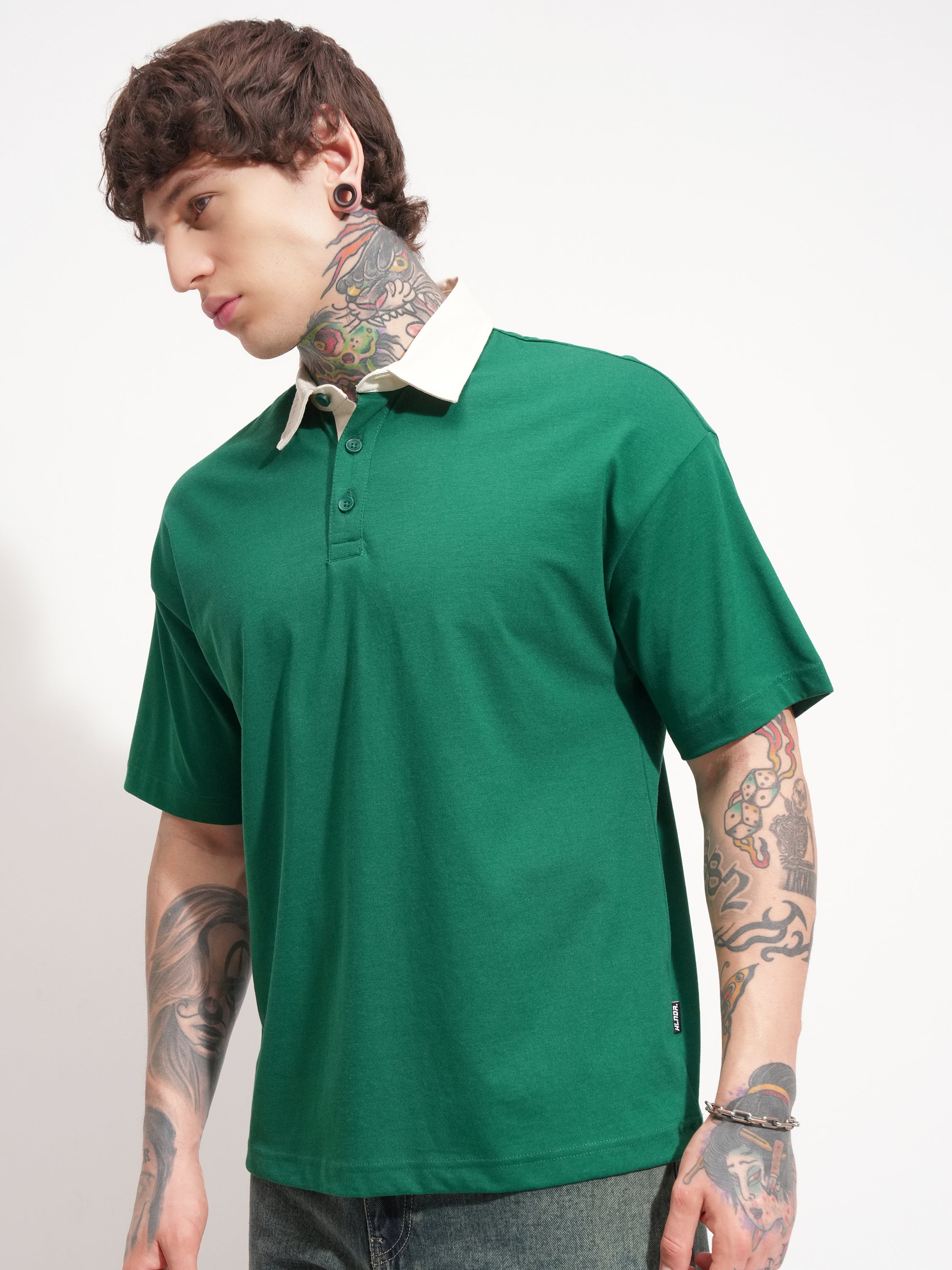 Highlander Men Green Solid Polo Collar T-Shirt - Green - Image 4