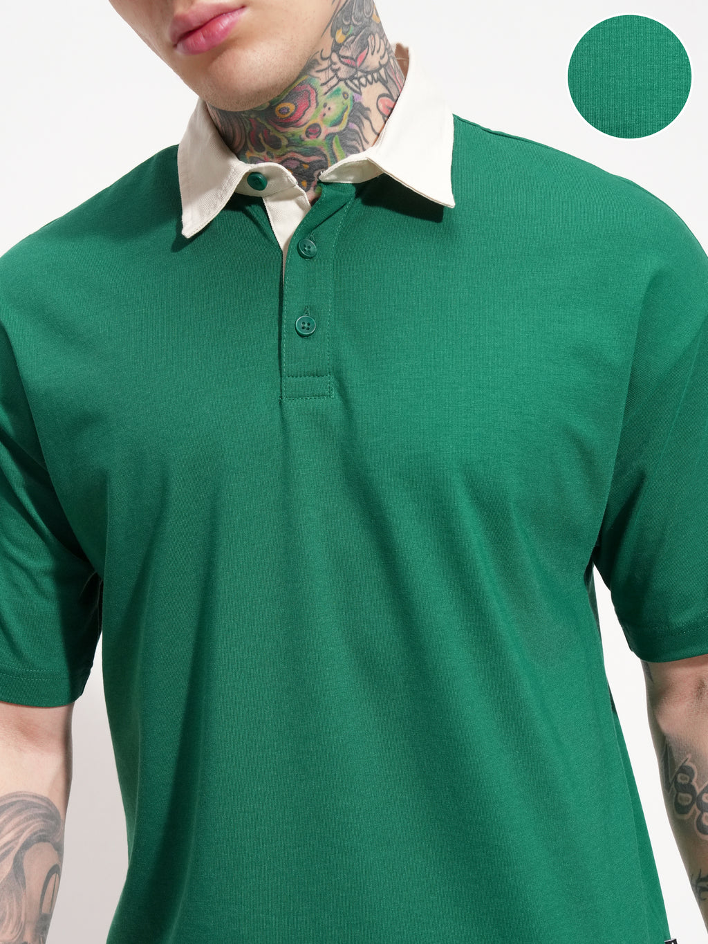 Highlander Men Green Solid Polo Collar T-Shirt - Green - Image 5