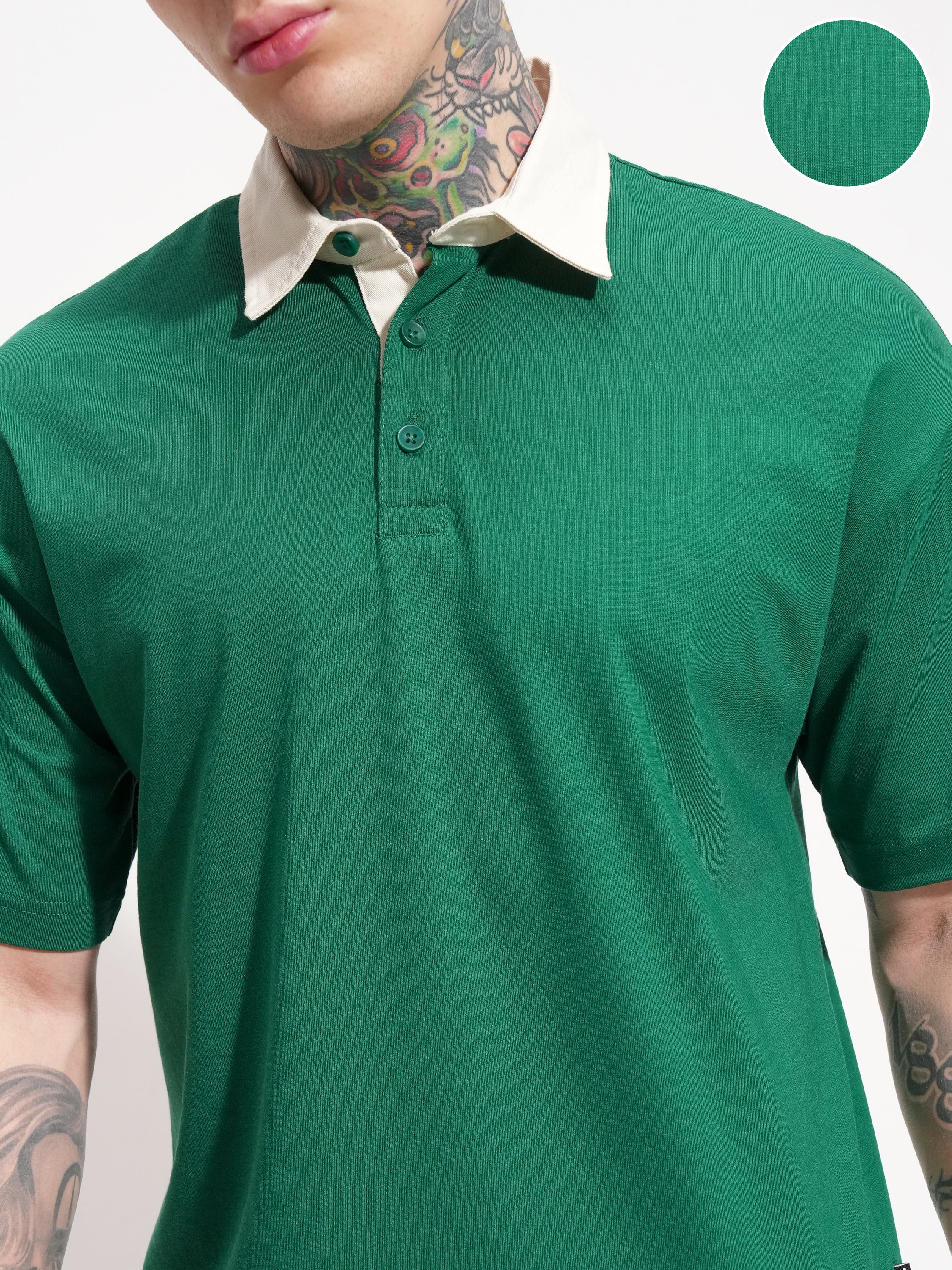 Highlander Men Green Solid Polo Collar T-Shirt - Green - Image 5
