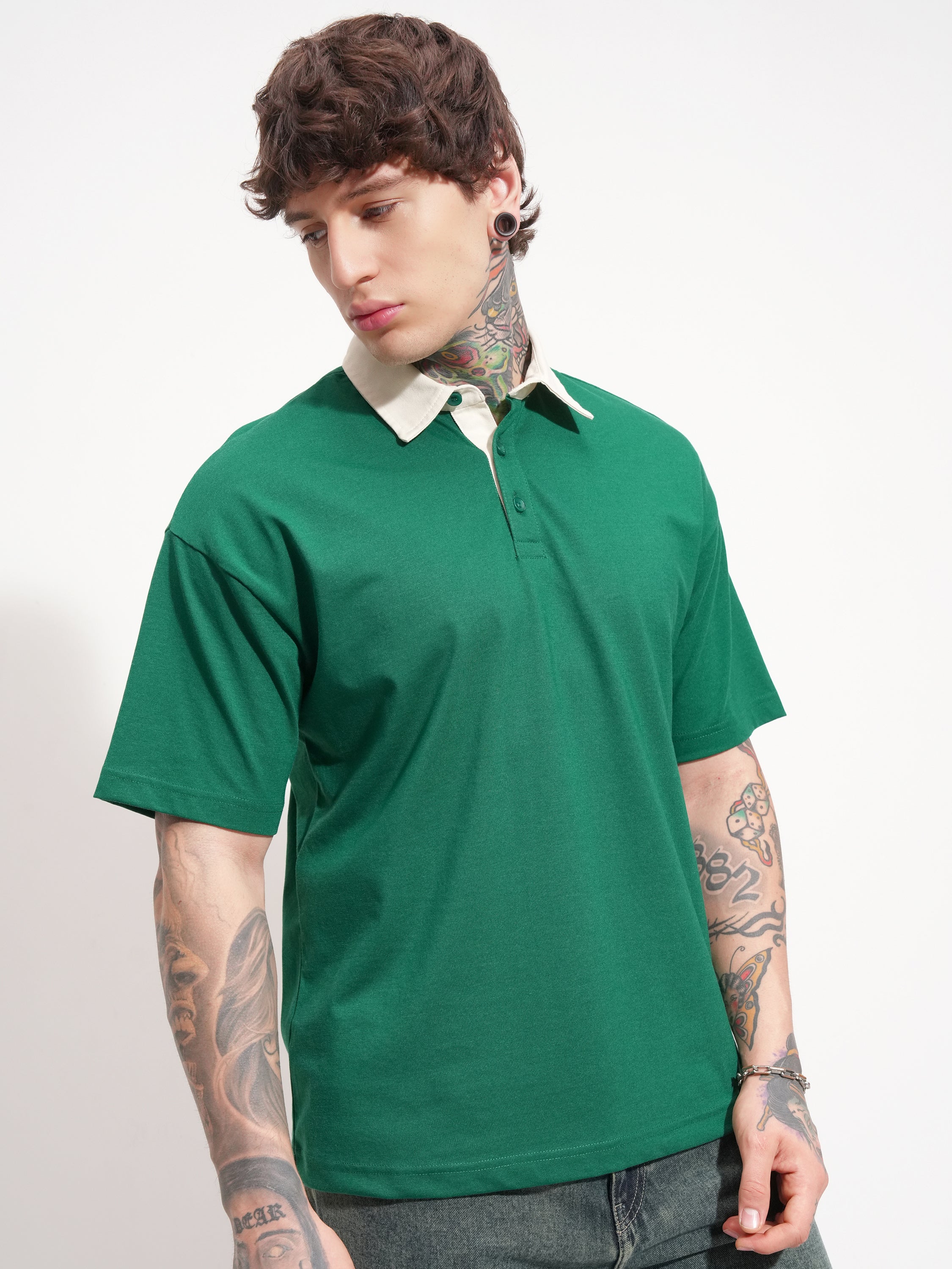 Highlander Men Green Solid Polo Collar T-Shirt - Green - Image 6