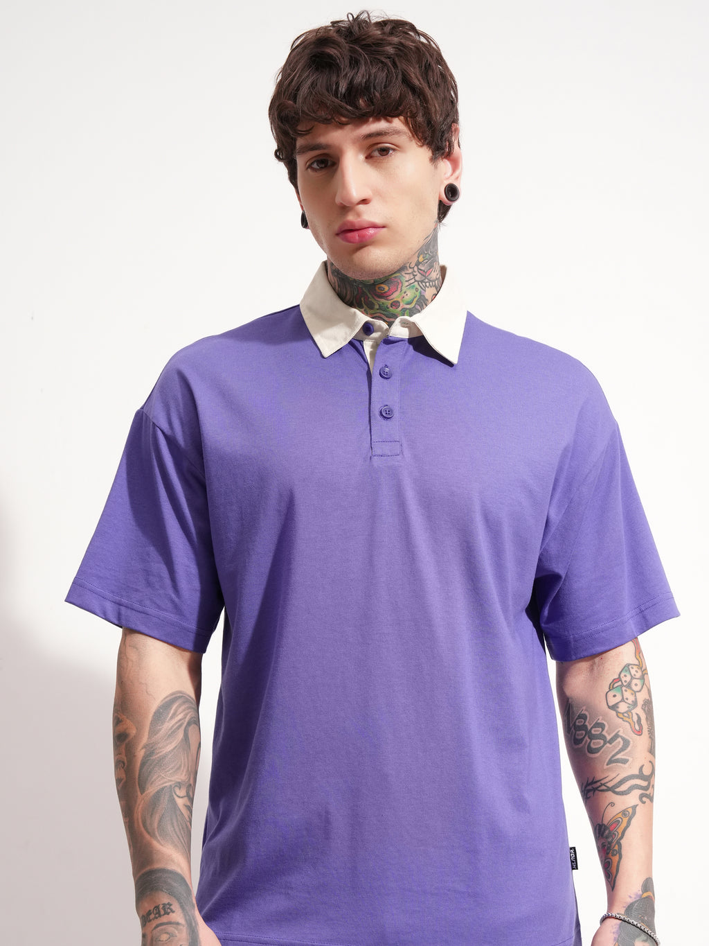 Highlander Men Purple Solid Polo Collar T-Shirt - Purple - Image 1