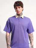 Highlander Men Purple Solid Polo Collar T-Shirt - Purple - Image 1