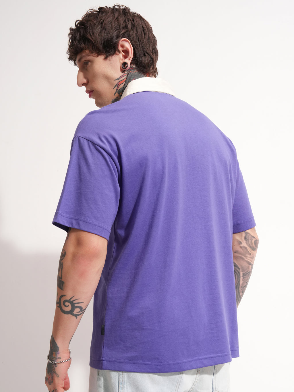 Highlander Men Purple Solid Polo Collar T-Shirt - Purple - Image 3