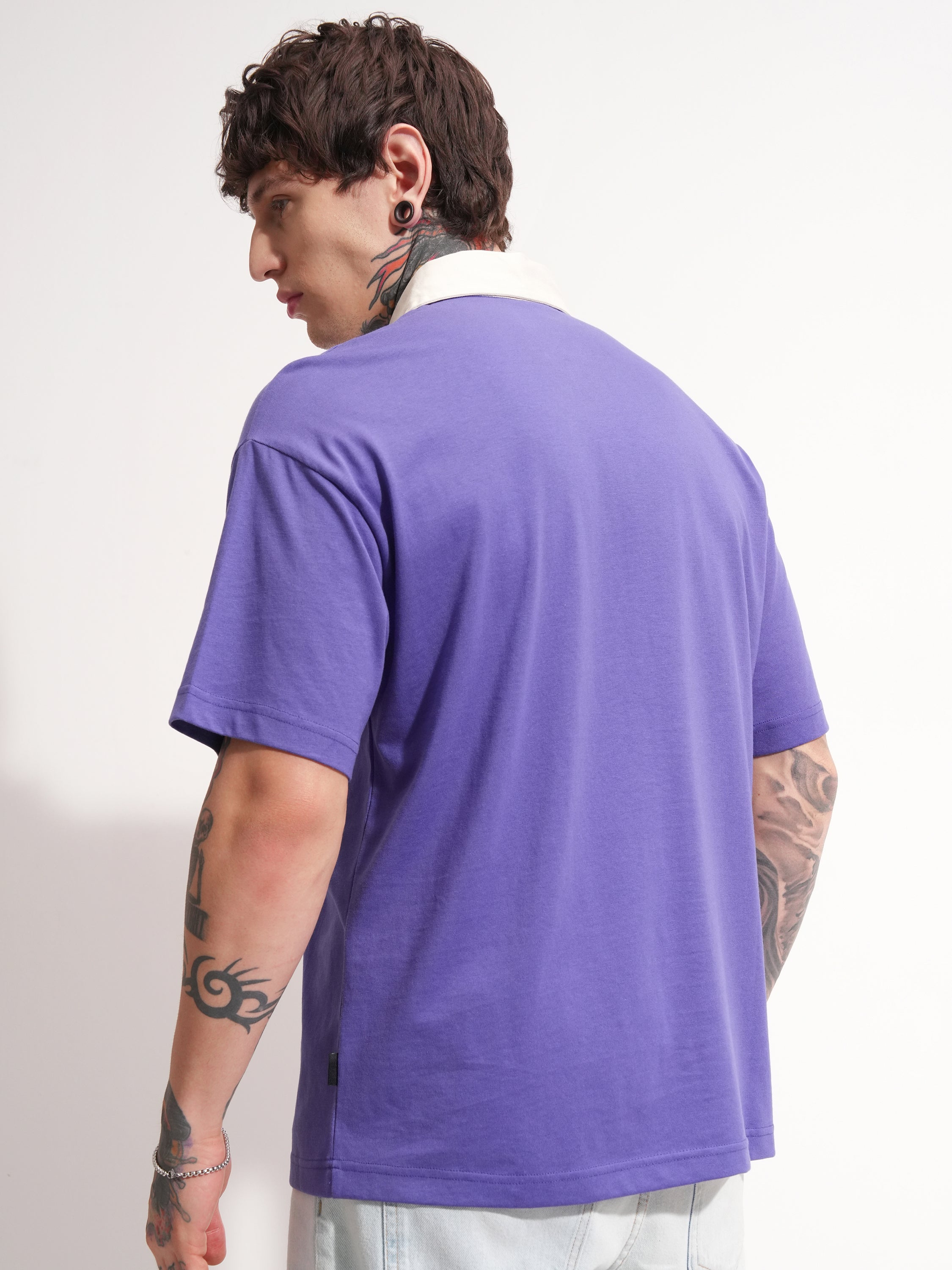 Highlander Men Purple Solid Polo Collar T-Shirt - Purple - Image 3