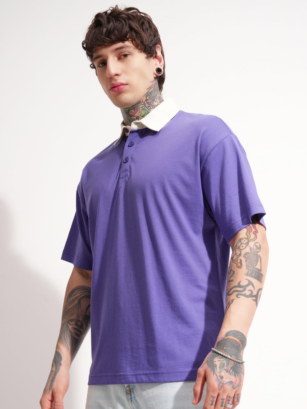 Highlander Men Purple Solid Polo Collar T-Shirt - Purple - Image 4
