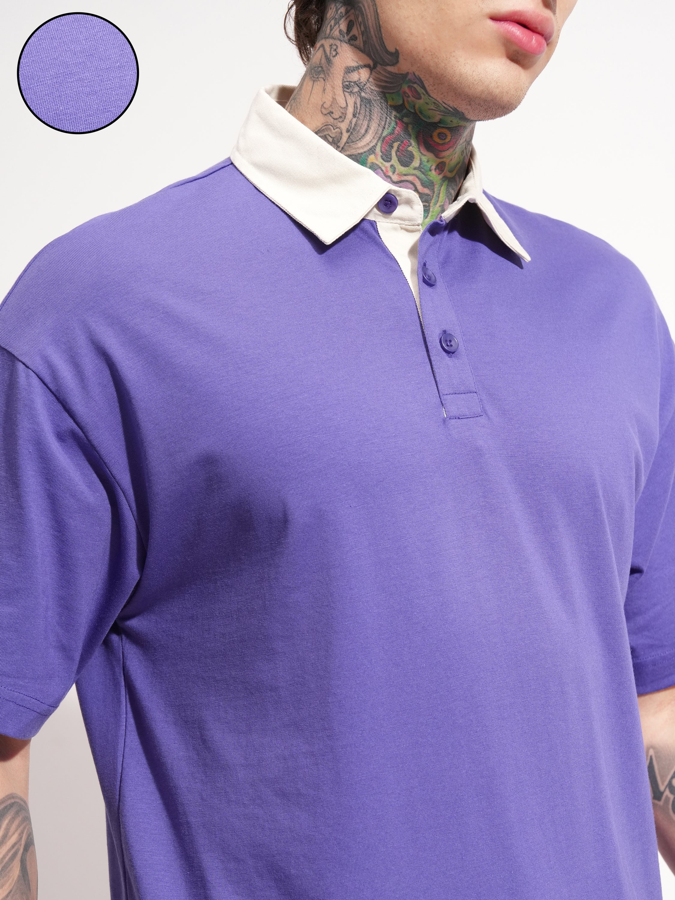Highlander Men Purple Solid Polo Collar T-Shirt - Purple - Image 5