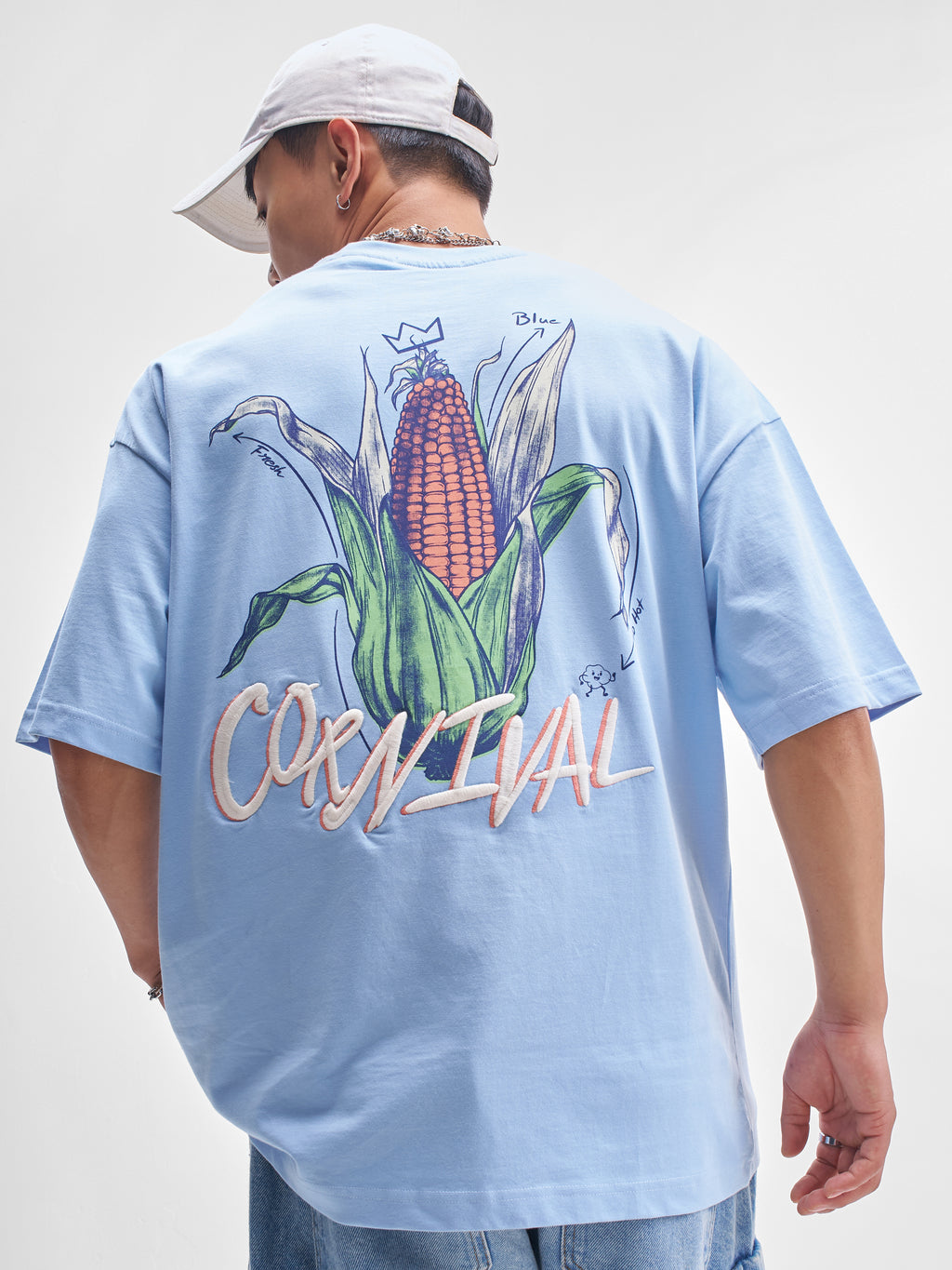 Highlander Men Blue Printed Round Neck Oversized Fit T-Shirt - Blue - Image 1