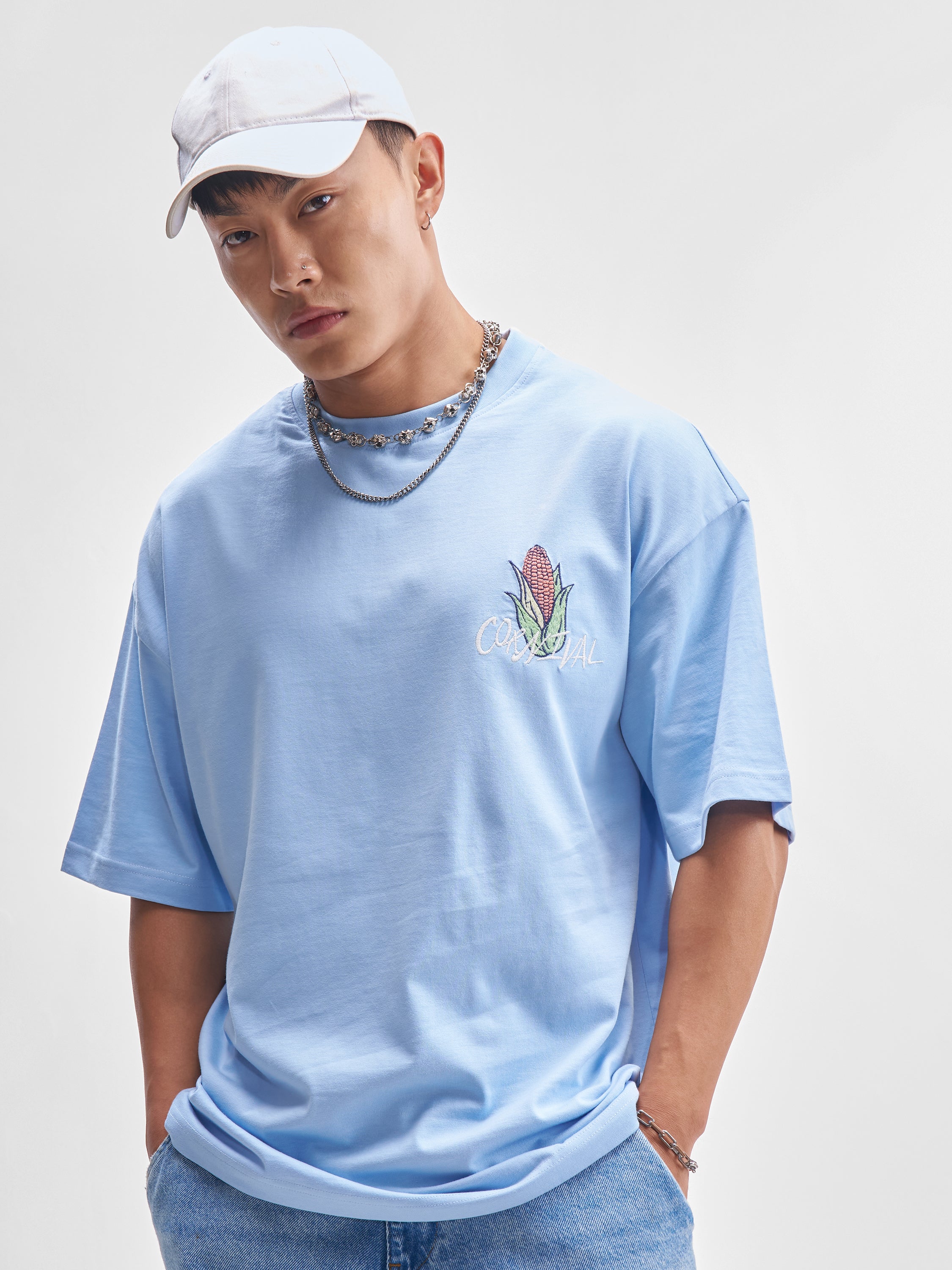 Highlander Men Blue Printed Round Neck Oversized Fit T-Shirt - Blue - Image 3