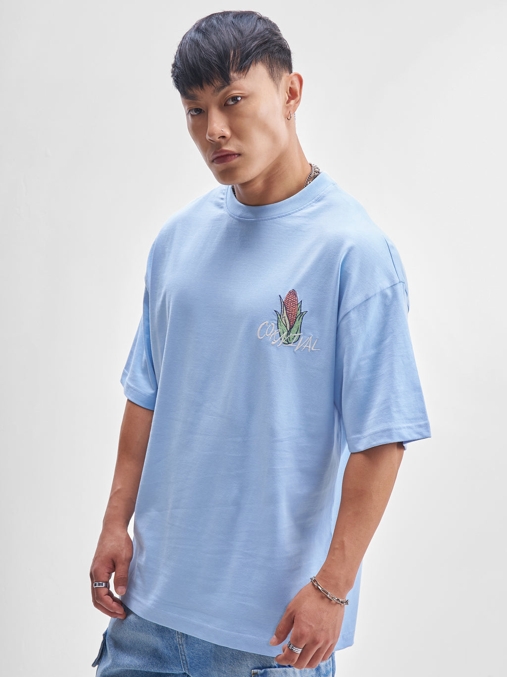 Highlander Men Blue Printed Round Neck Oversized Fit T-Shirt - Blue - Image 4