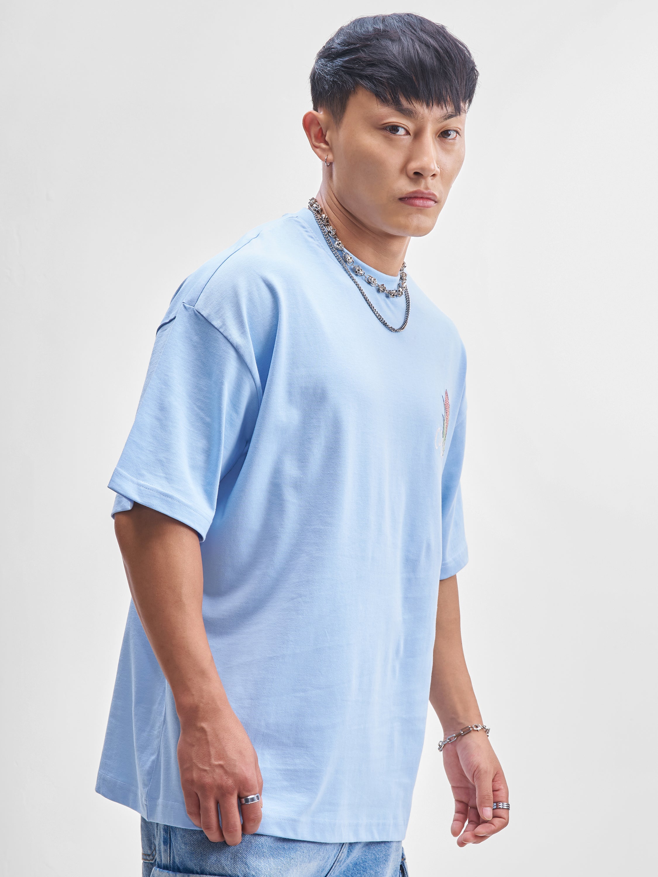 Highlander Men Blue Printed Round Neck Oversized Fit T-Shirt - Blue - Image 6