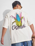 Highlander Men Off White Printed Round Neck Oversized Fit T-Shirt - Off White - Image 1