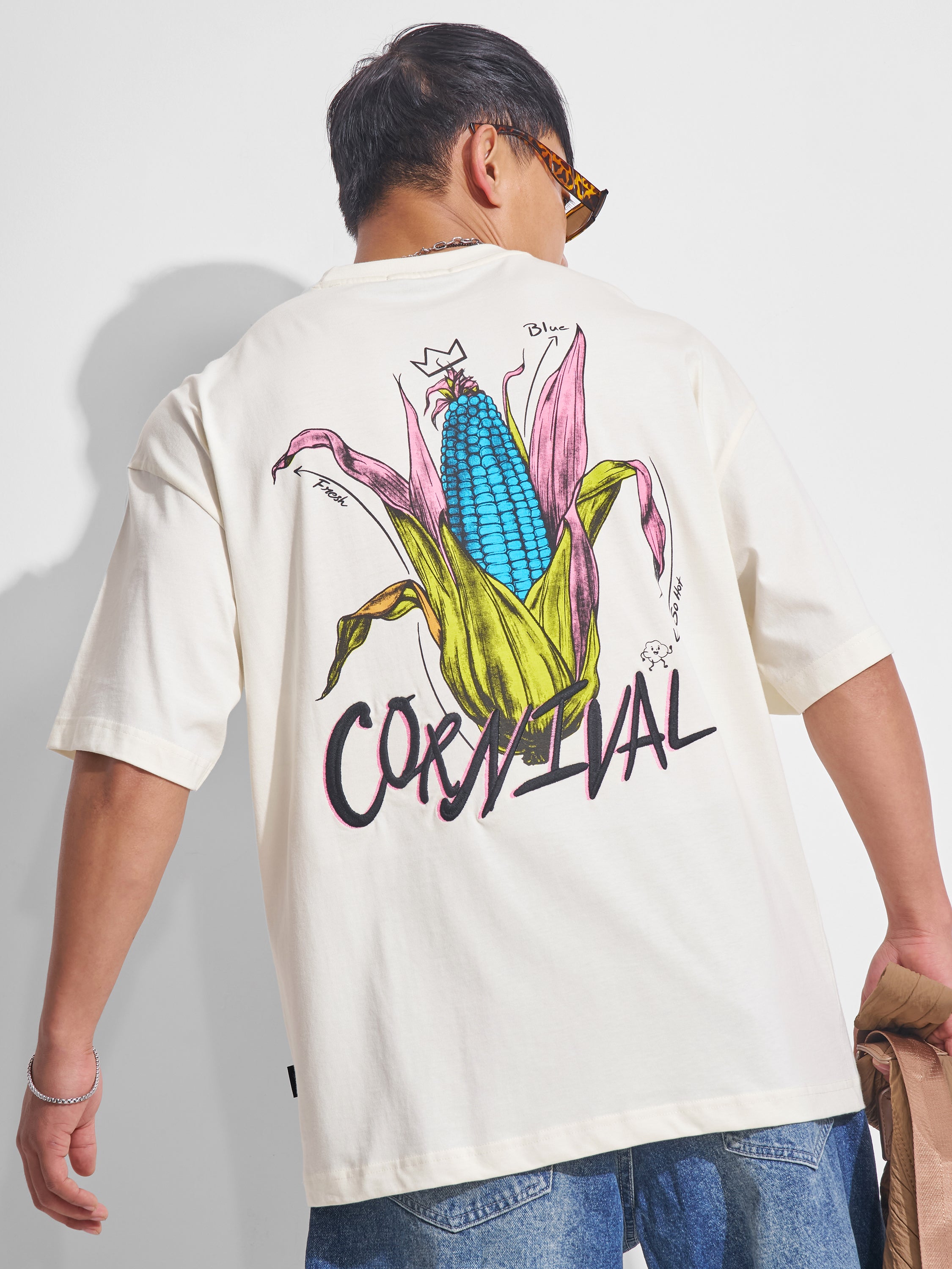 Highlander Men Off White Printed Round Neck Oversized Fit T-Shirt - Off White - Image 1