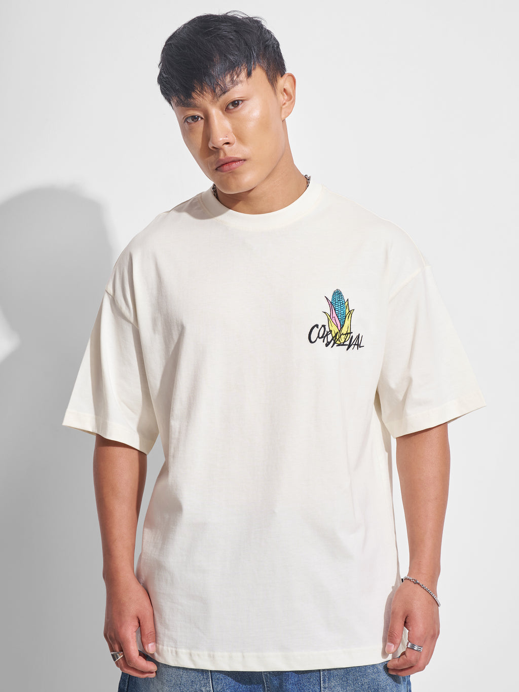 Highlander Men Off White Printed Round Neck Oversized Fit T-Shirt - Off White - Image 3