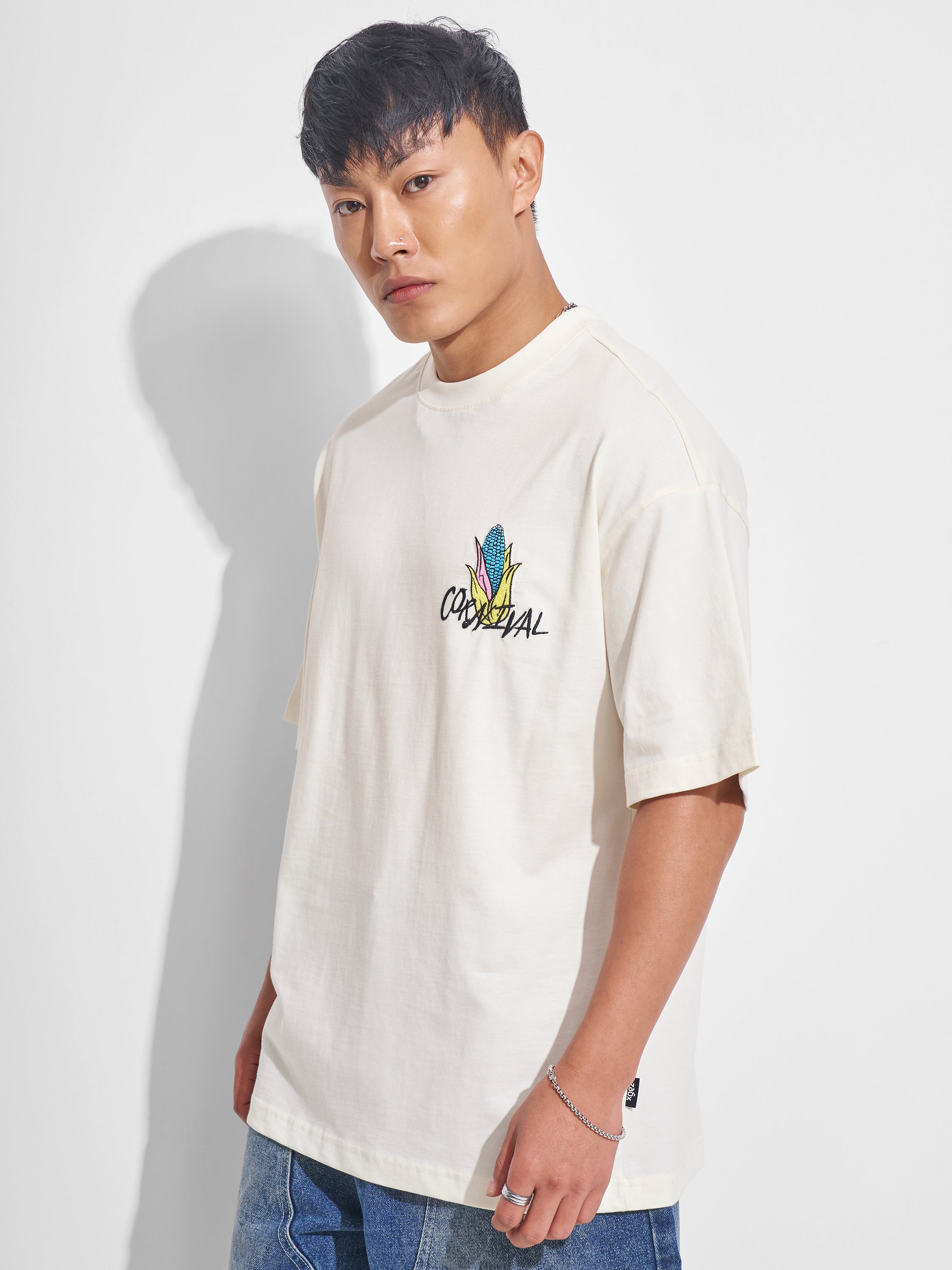 Highlander Men Off White Printed Round Neck Oversized Fit T-Shirt - Off White - Image 4