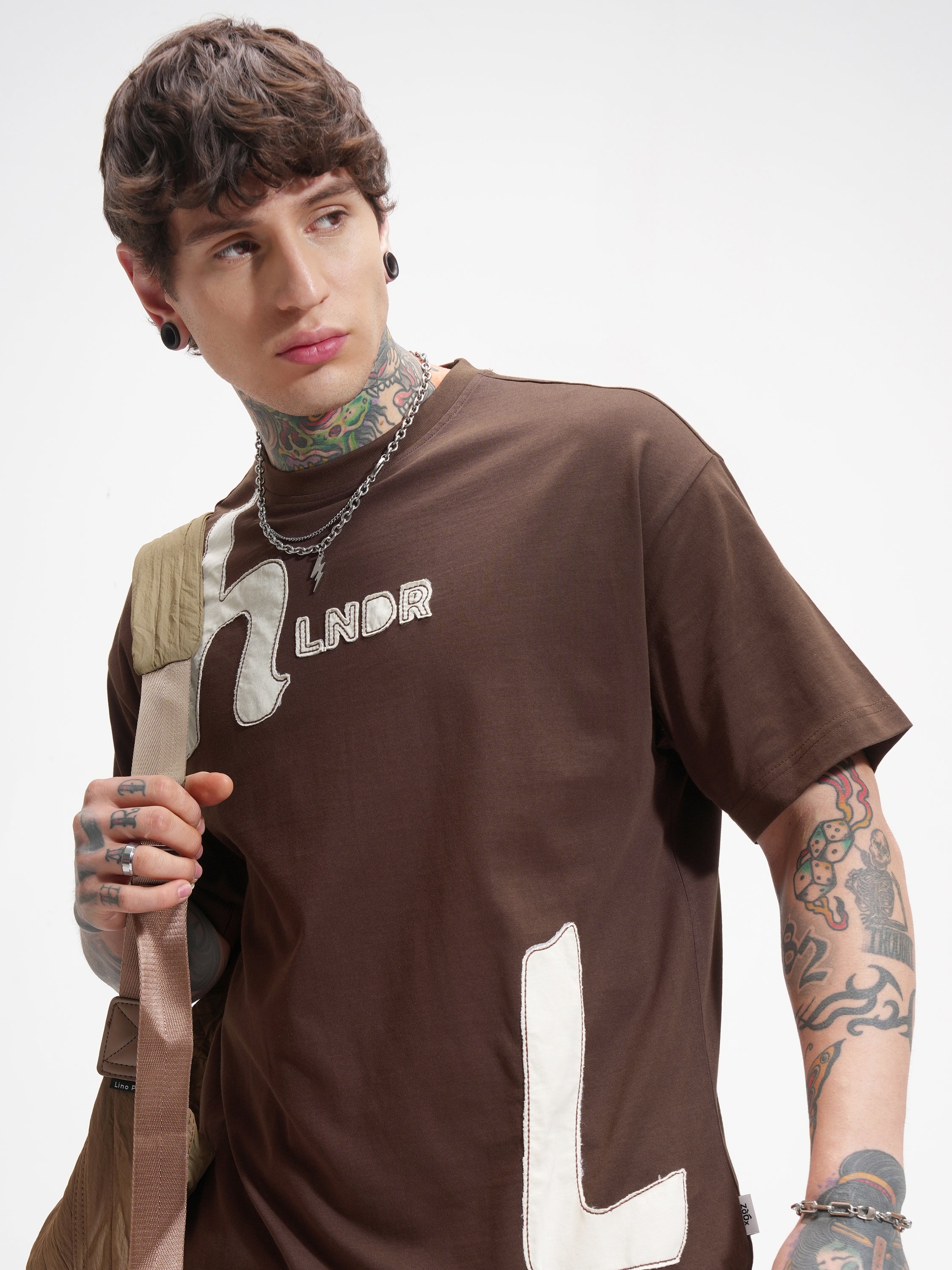 Highlander Men Brown Printed Round Neck Oversized Fit T-Shirt - Brown - Image 1