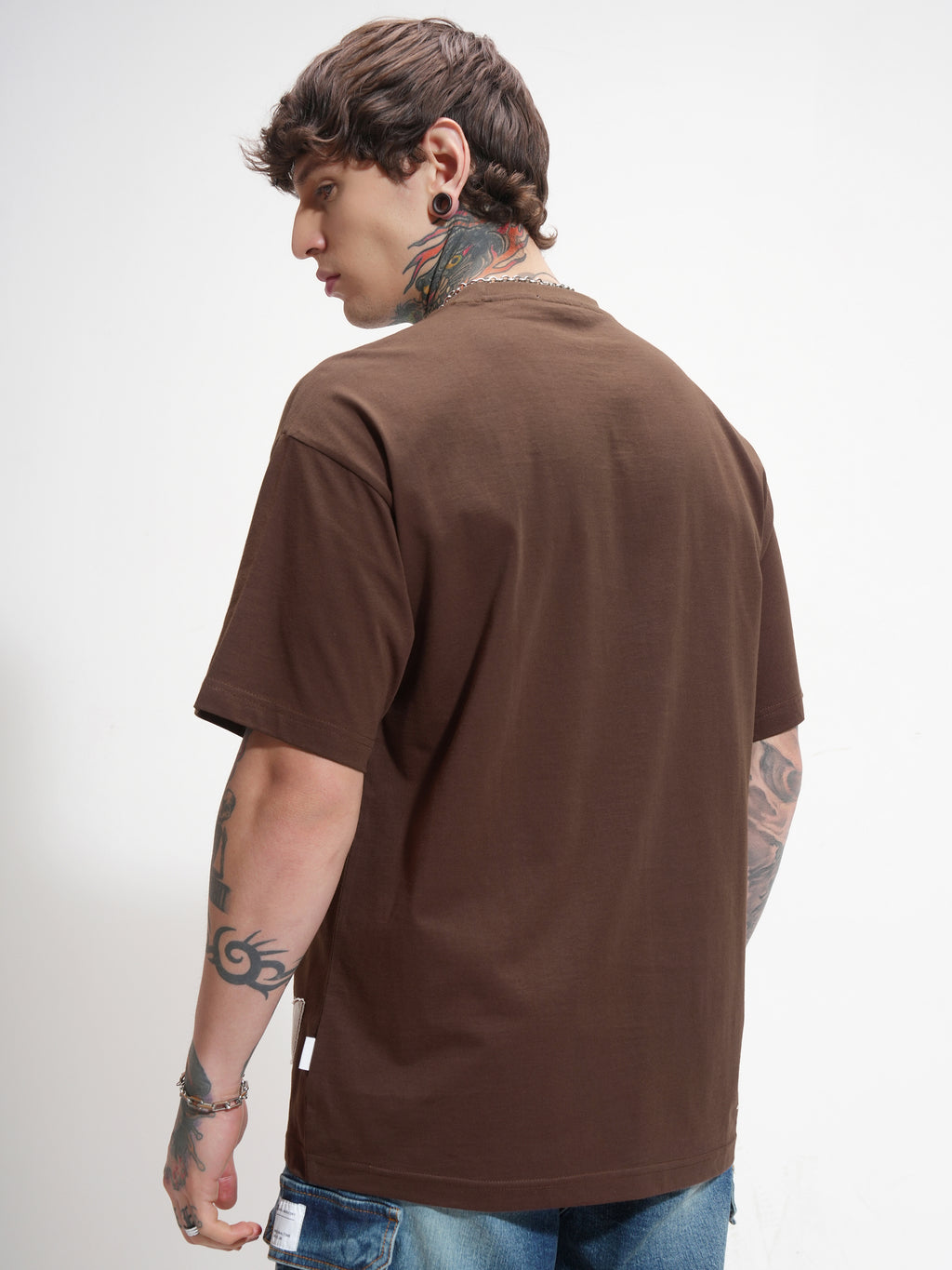 Highlander Men Brown Printed Round Neck Oversized Fit T-Shirt - Brown - Image 3