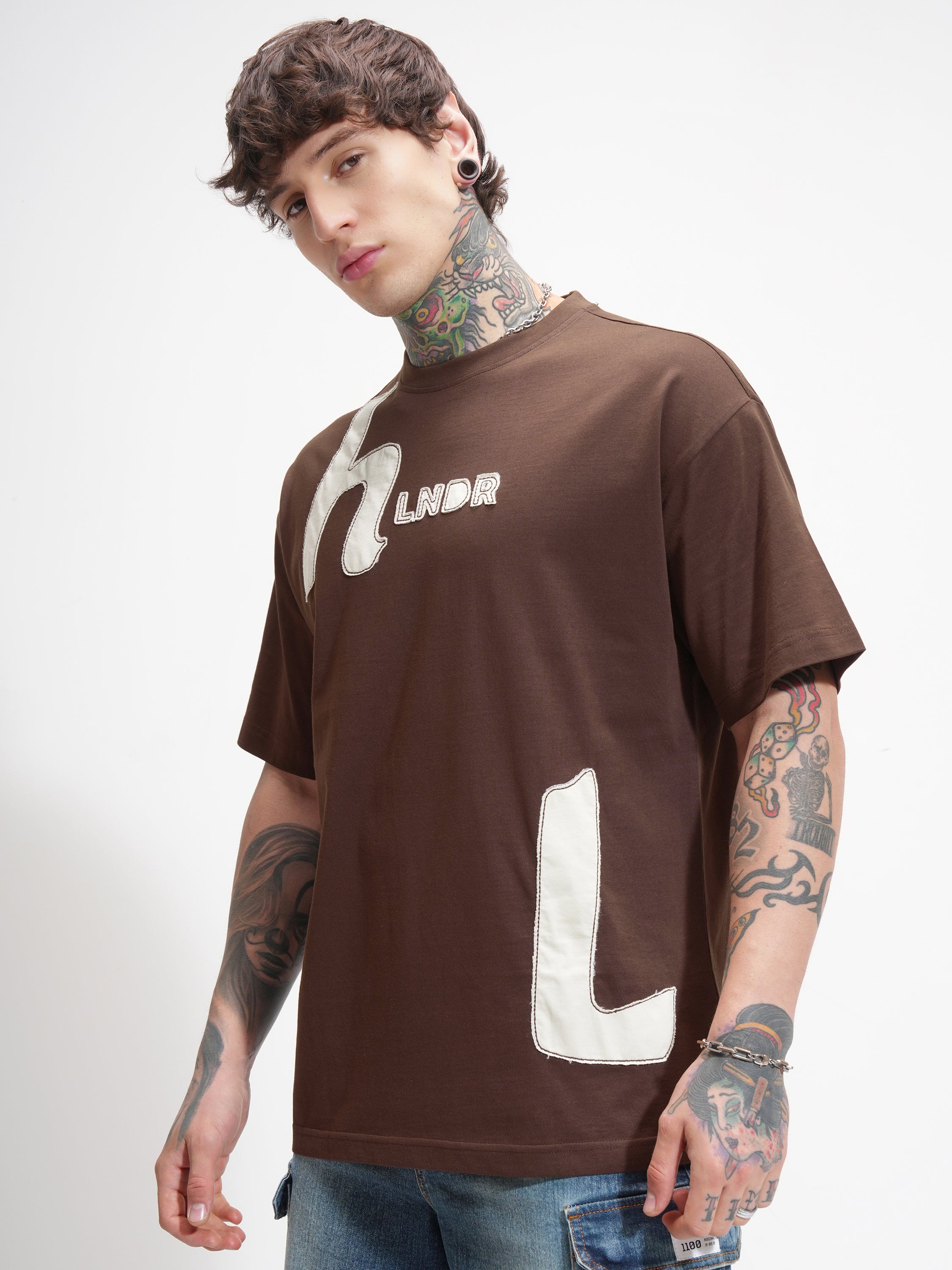 Highlander Men Brown Printed Round Neck Oversized Fit T-Shirt - Brown - Image 4