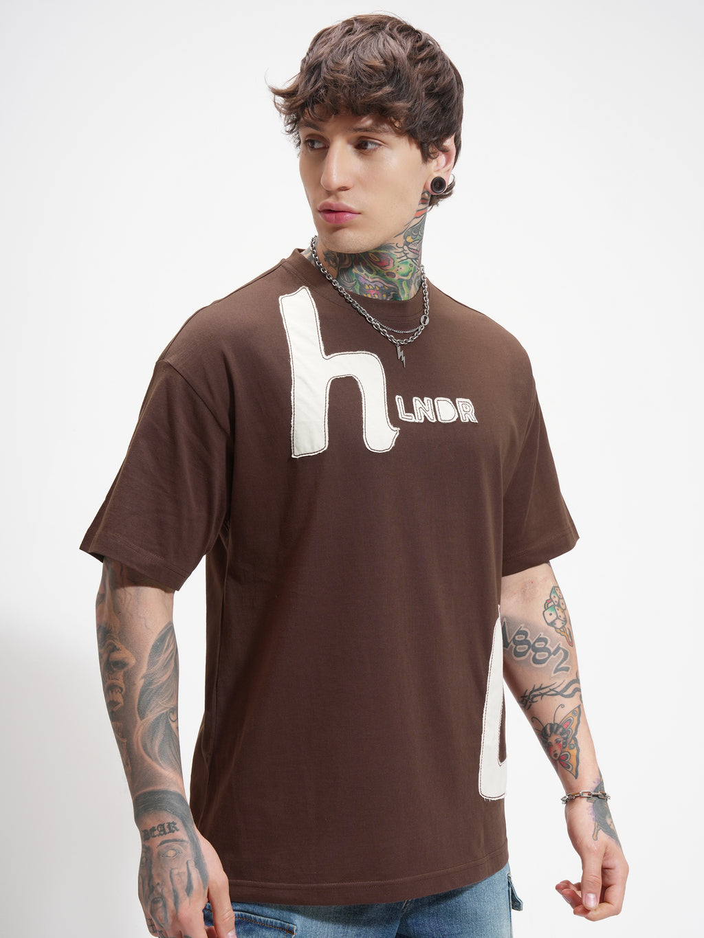 Highlander Men Brown Printed Round Neck Oversized Fit T-Shirt - Brown - Image 6